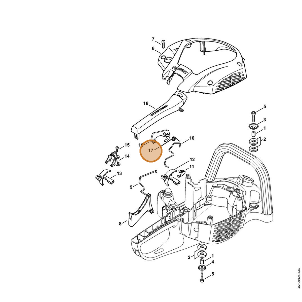 STIHL part 0000-998-1008 — IPL diagram snippet (6x zoom, amber highlight)