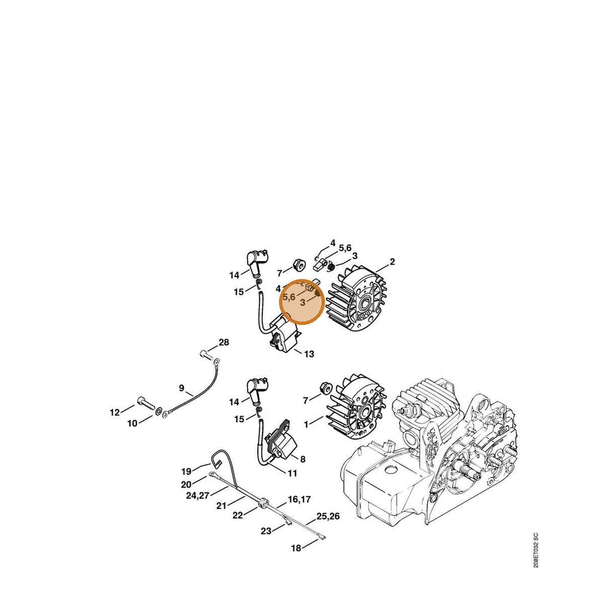 STIHL part 0000-998-1100 — IPL diagram snippet (6x zoom, amber highlight)