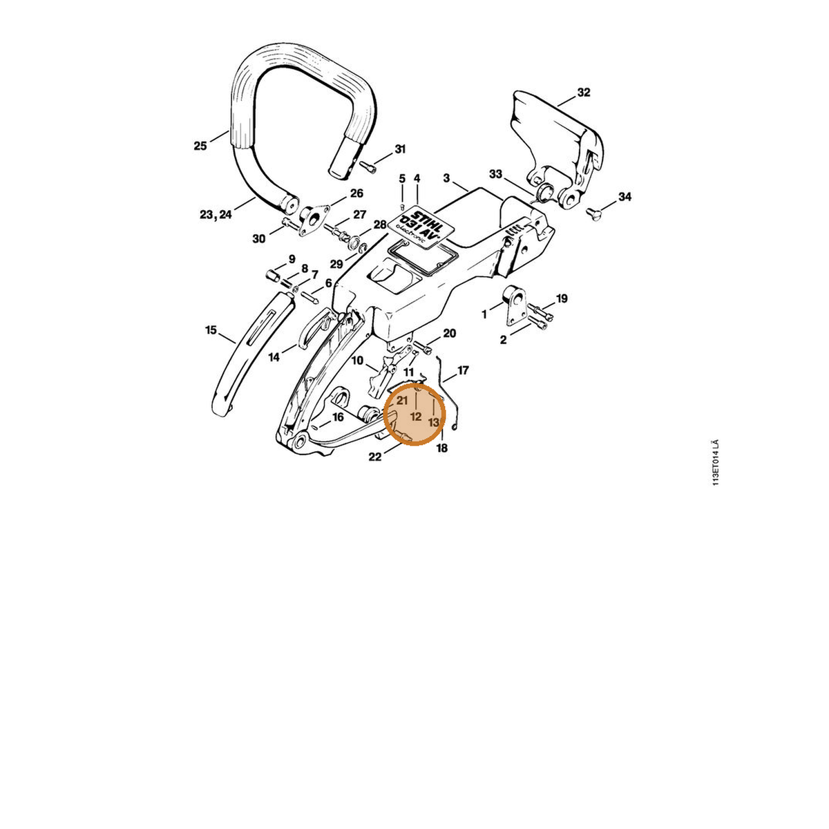 STIHL part 0000-998-1205 — IPL diagram snippet (6x zoom, amber highlight)