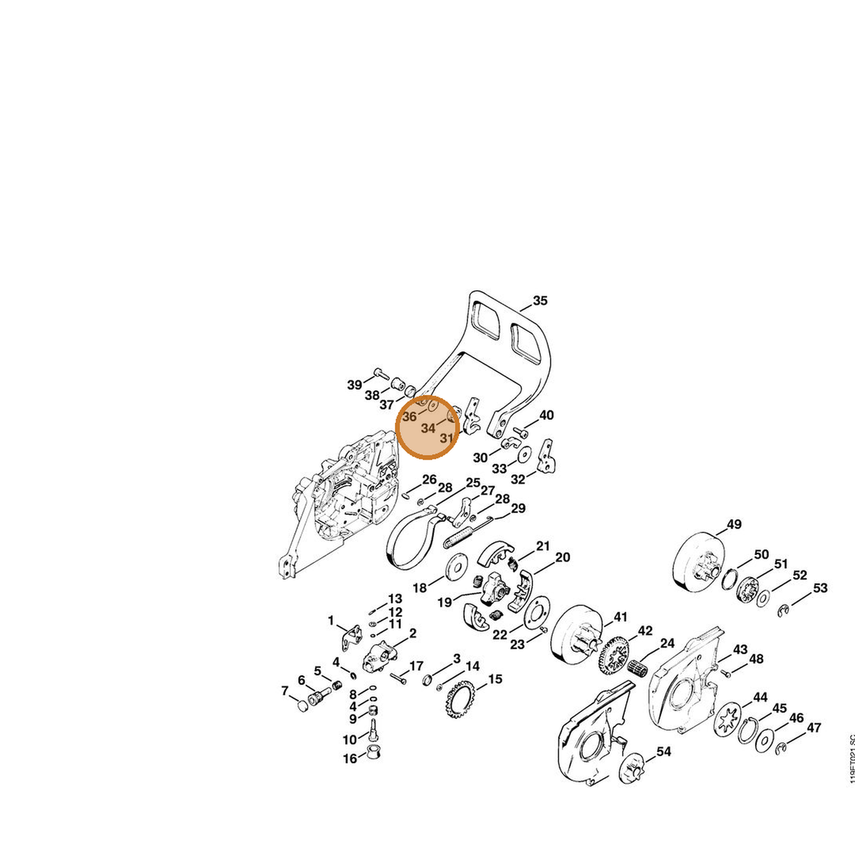 STIHL part 0000-998-1801 — IPL diagram snippet (6x zoom, amber highlight)