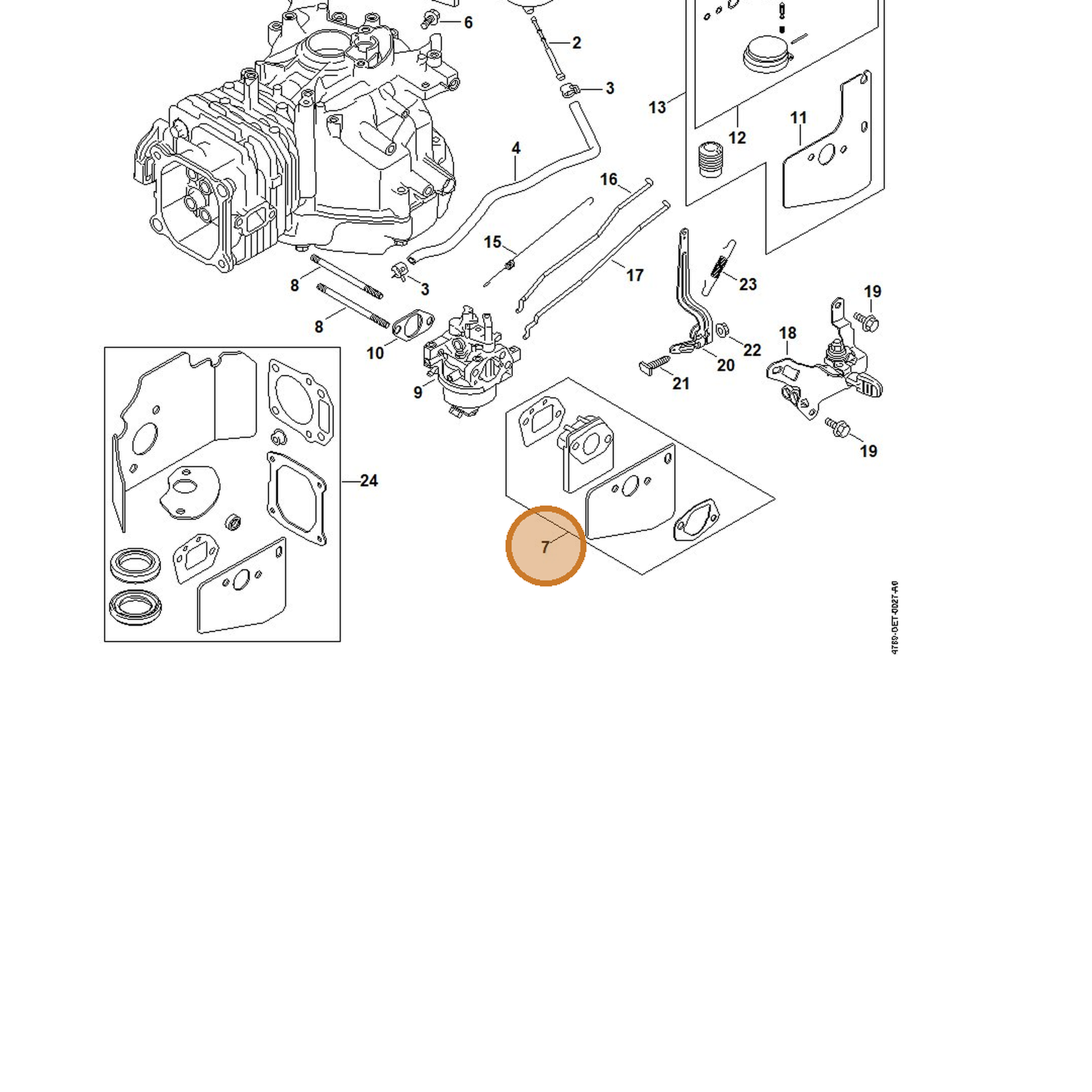 STIHL part 0002-007-1008 — IPL diagram snippet (6x zoom, amber highlight)