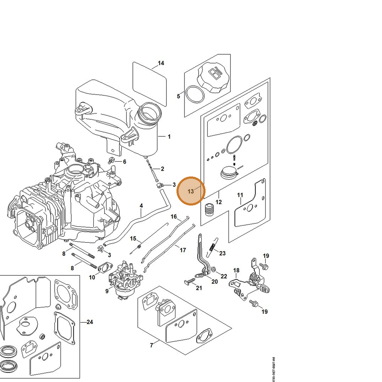 STIHL part 0002-007-1017 — IPL diagram snippet (6x zoom, amber highlight)
