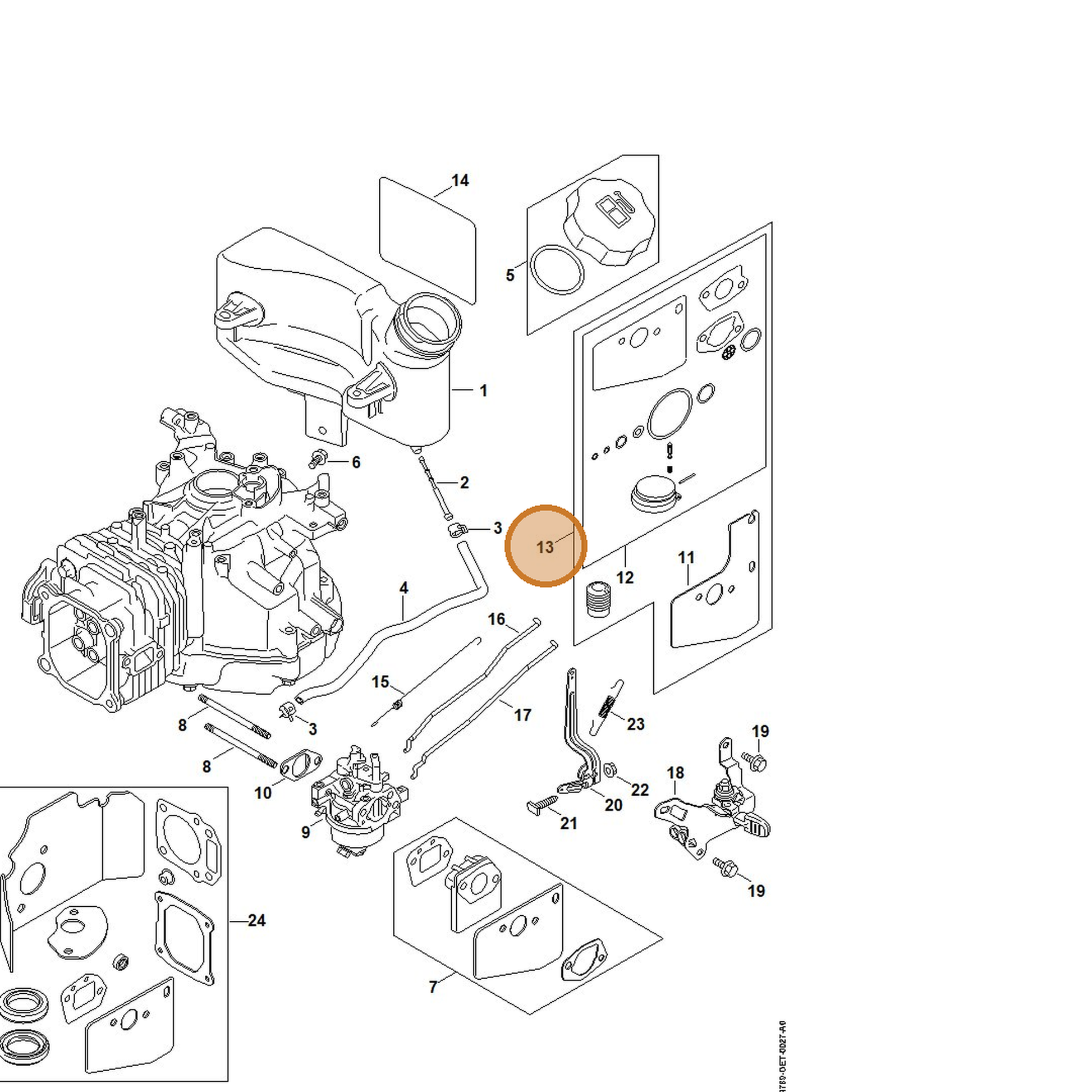STIHL part 0002-007-1017 — IPL diagram snippet (6x zoom, amber highlight)