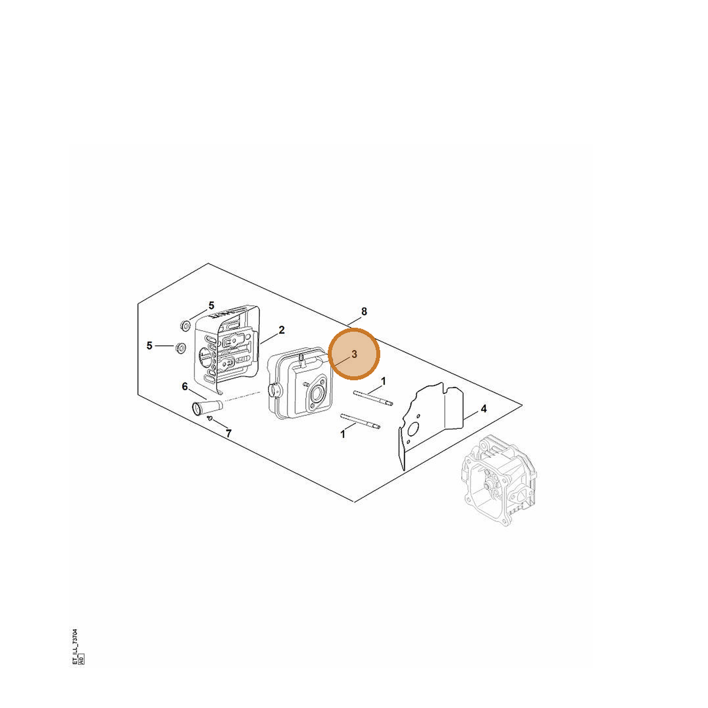 STIHL part 0002-007-1028 — IPL diagram snippet (6x zoom, amber highlight)