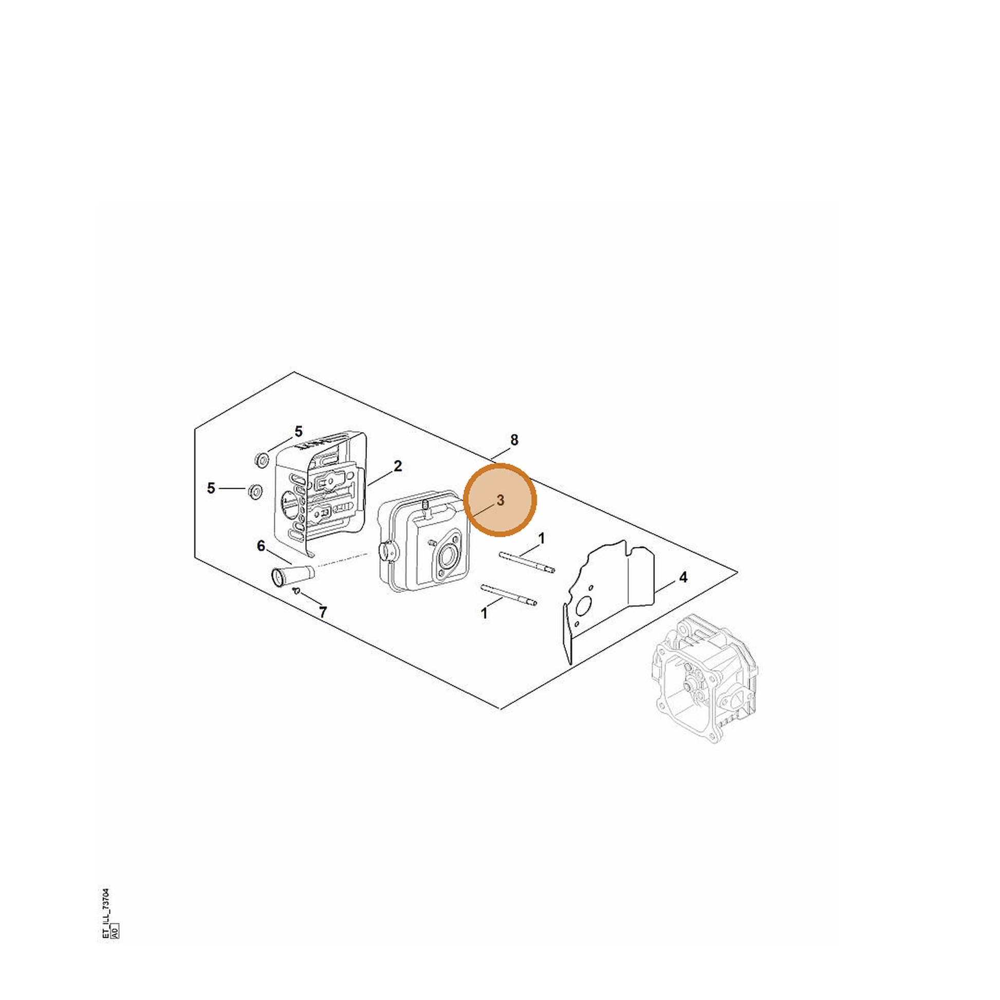 STIHL part 0002-007-1028 — IPL diagram snippet (6x zoom, amber highlight)