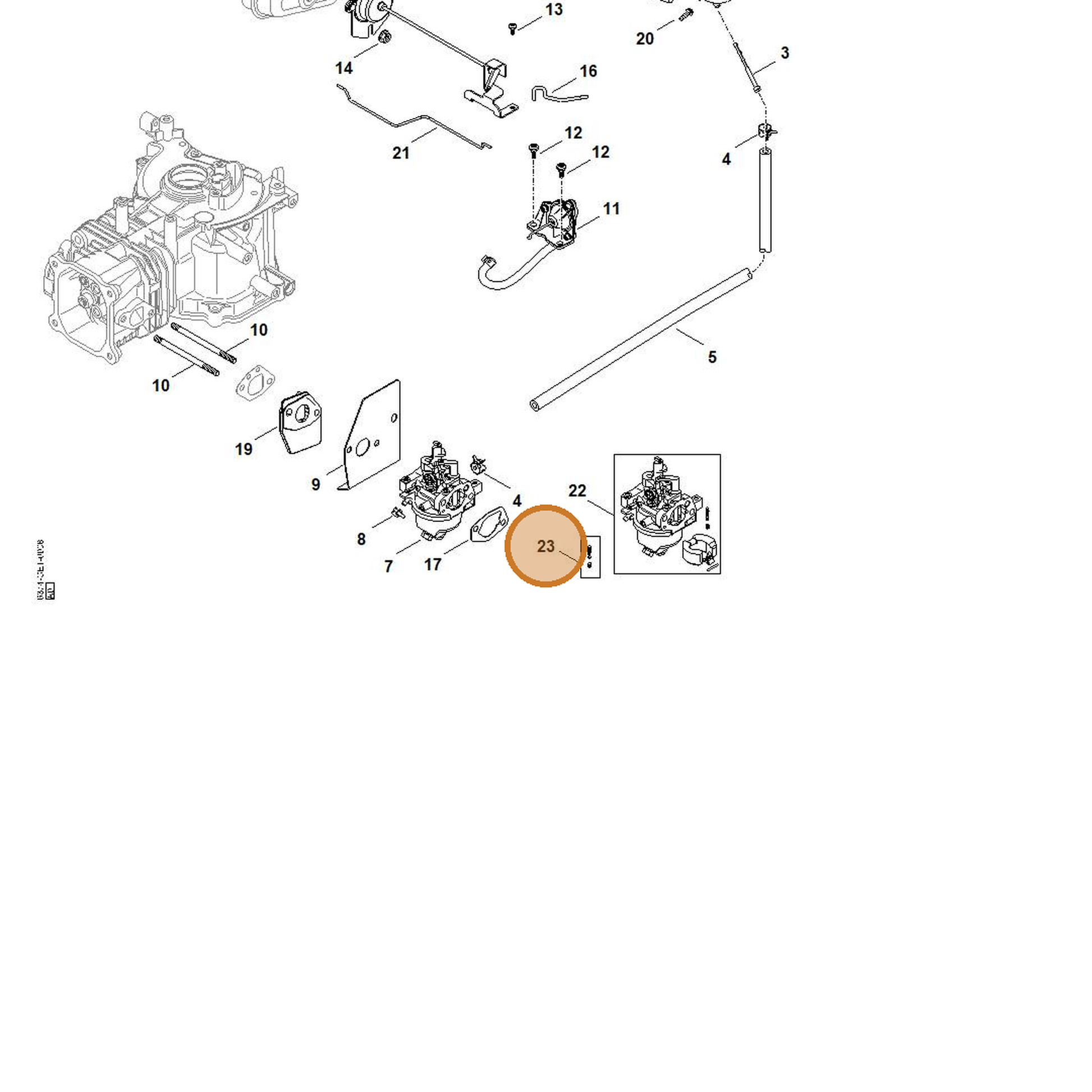STIHL part 0002-007-1031 — IPL diagram snippet (6x zoom, amber highlight)