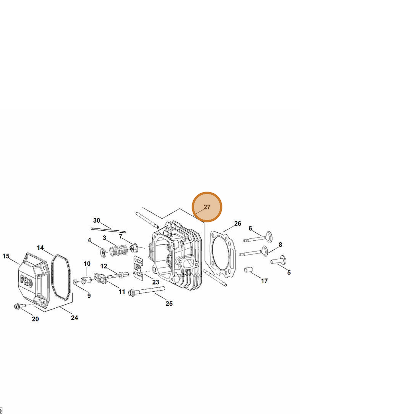 STIHL part 0002-007-1038 — IPL diagram snippet (6x zoom, amber highlight)