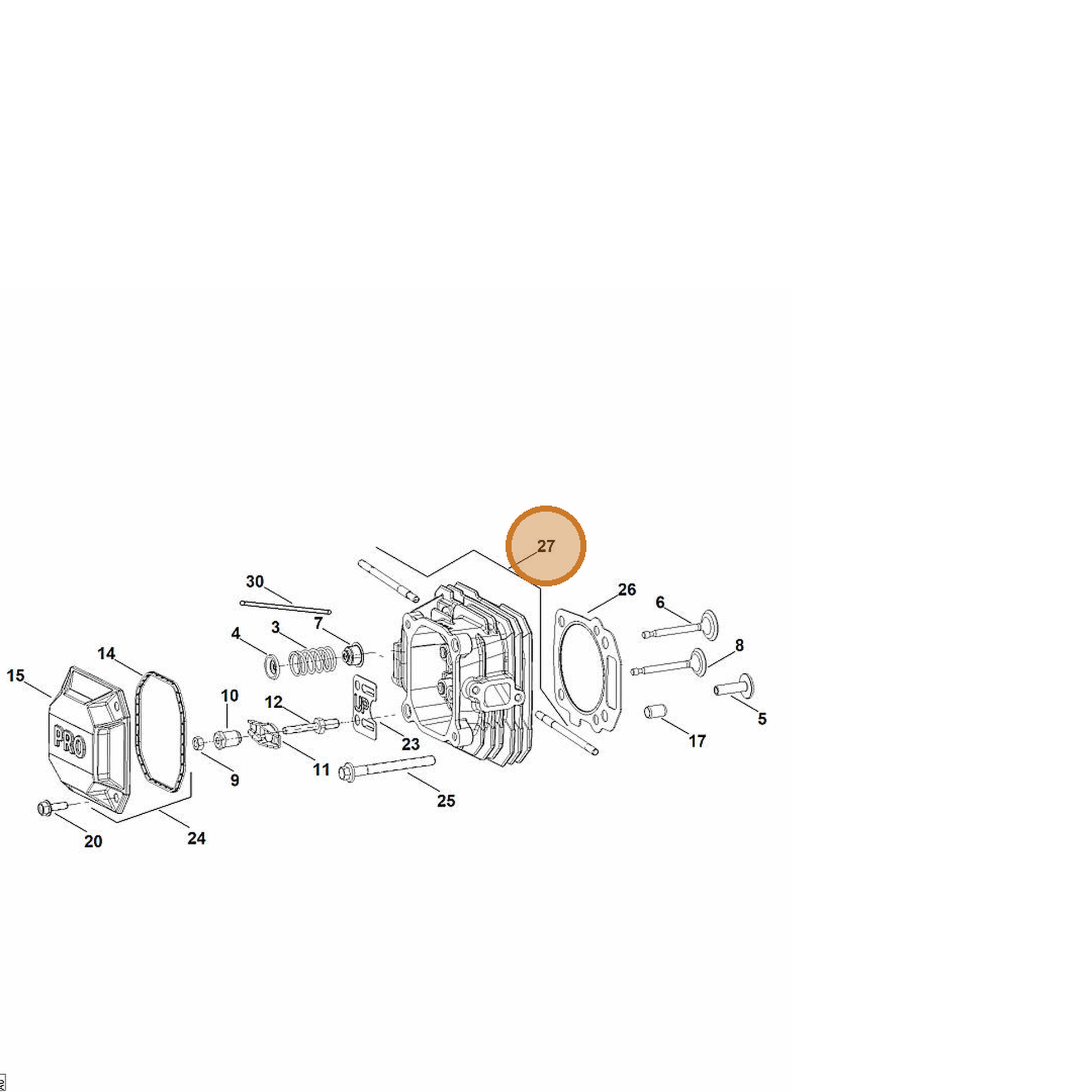 STIHL part 0002-007-1038 — IPL diagram snippet (6x zoom, amber highlight)