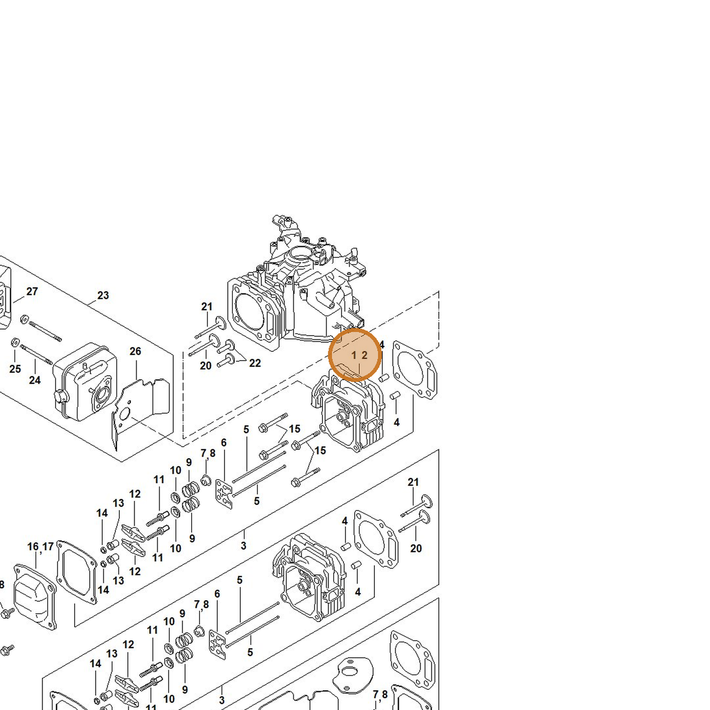 STIHL part 0002-020-0606 — IPL diagram snippet (6x zoom, amber highlight)