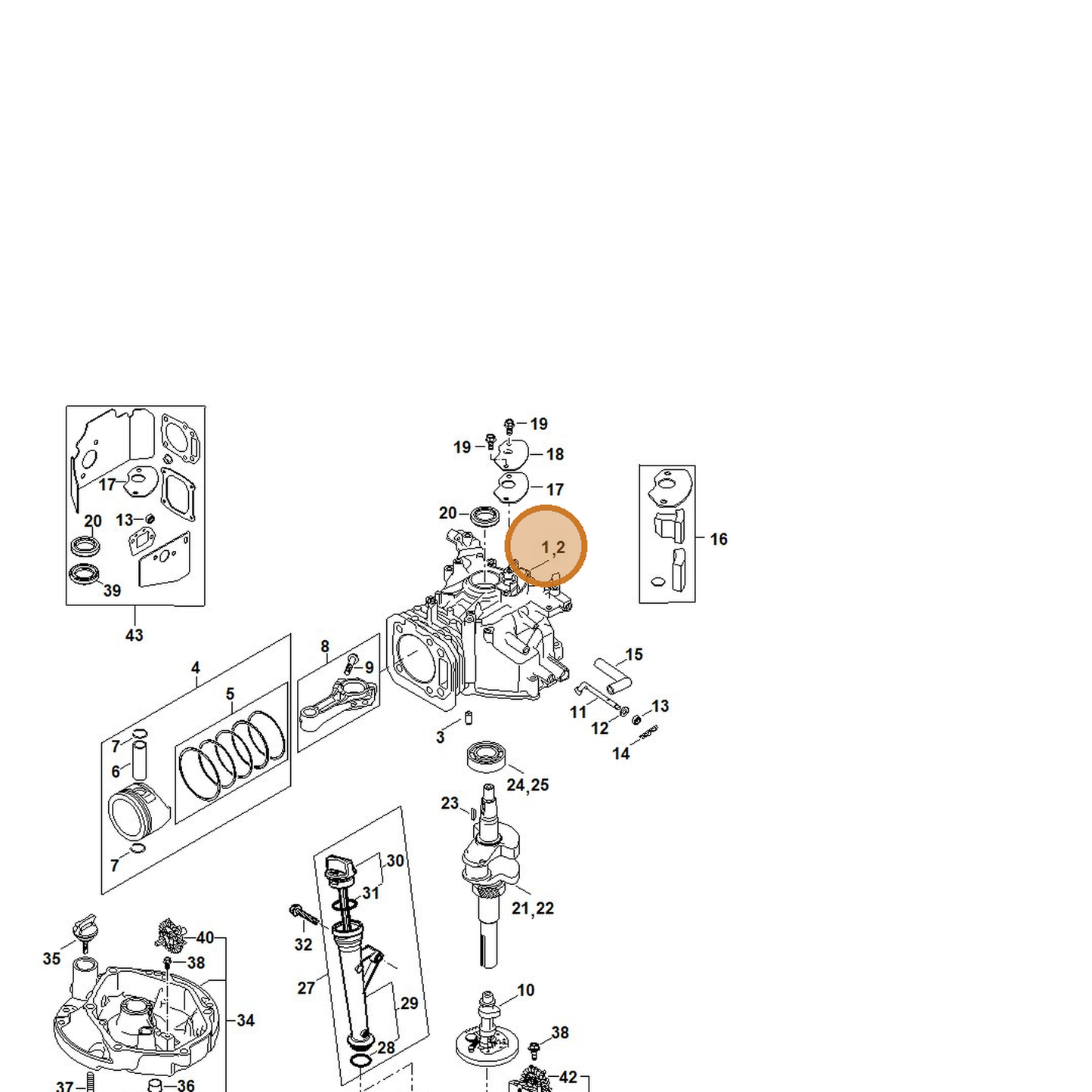 STIHL part 0002-021-0304 — IPL diagram snippet (6x zoom, amber highlight)