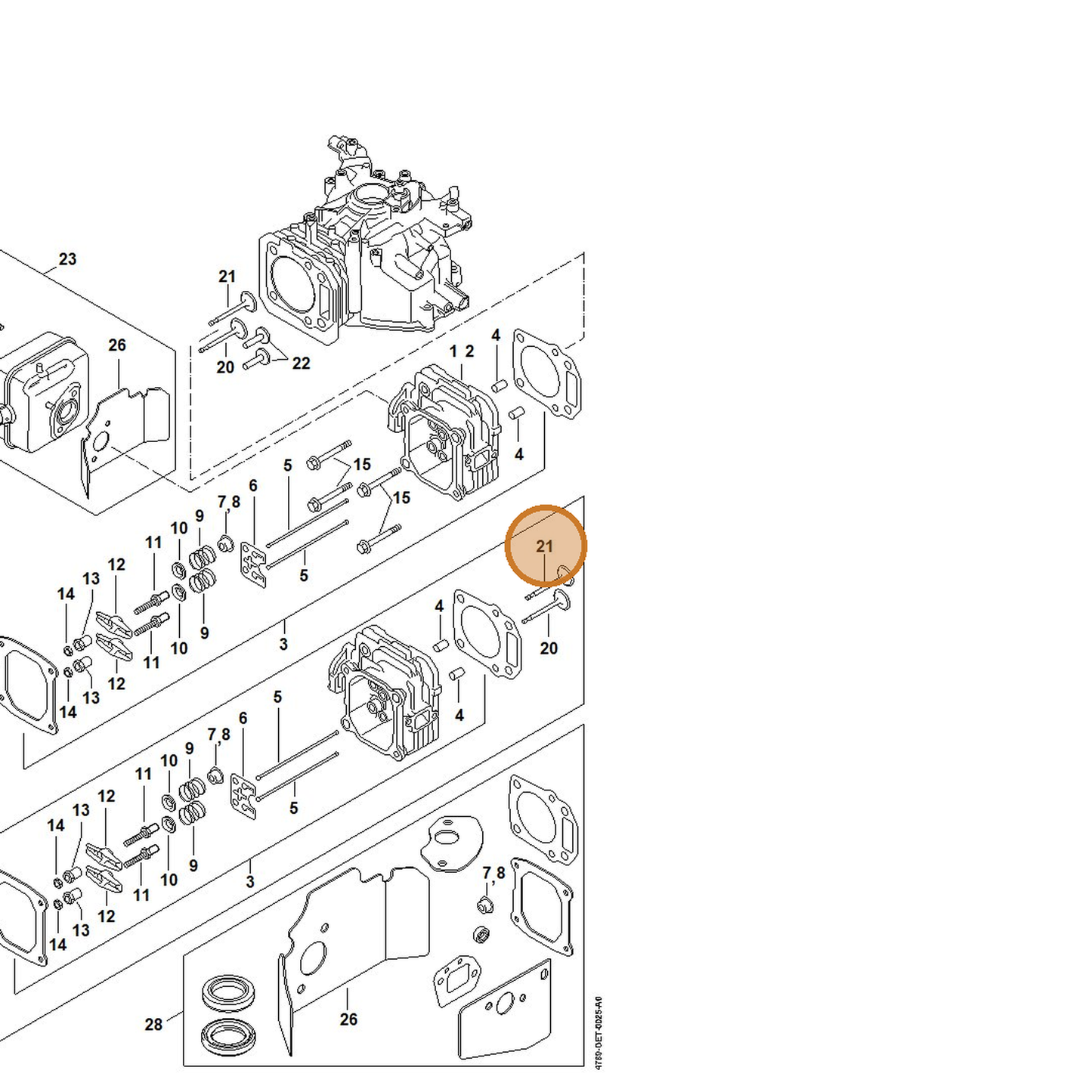 STIHL part 0002-025-1801 — IPL diagram snippet (6x zoom, amber highlight)