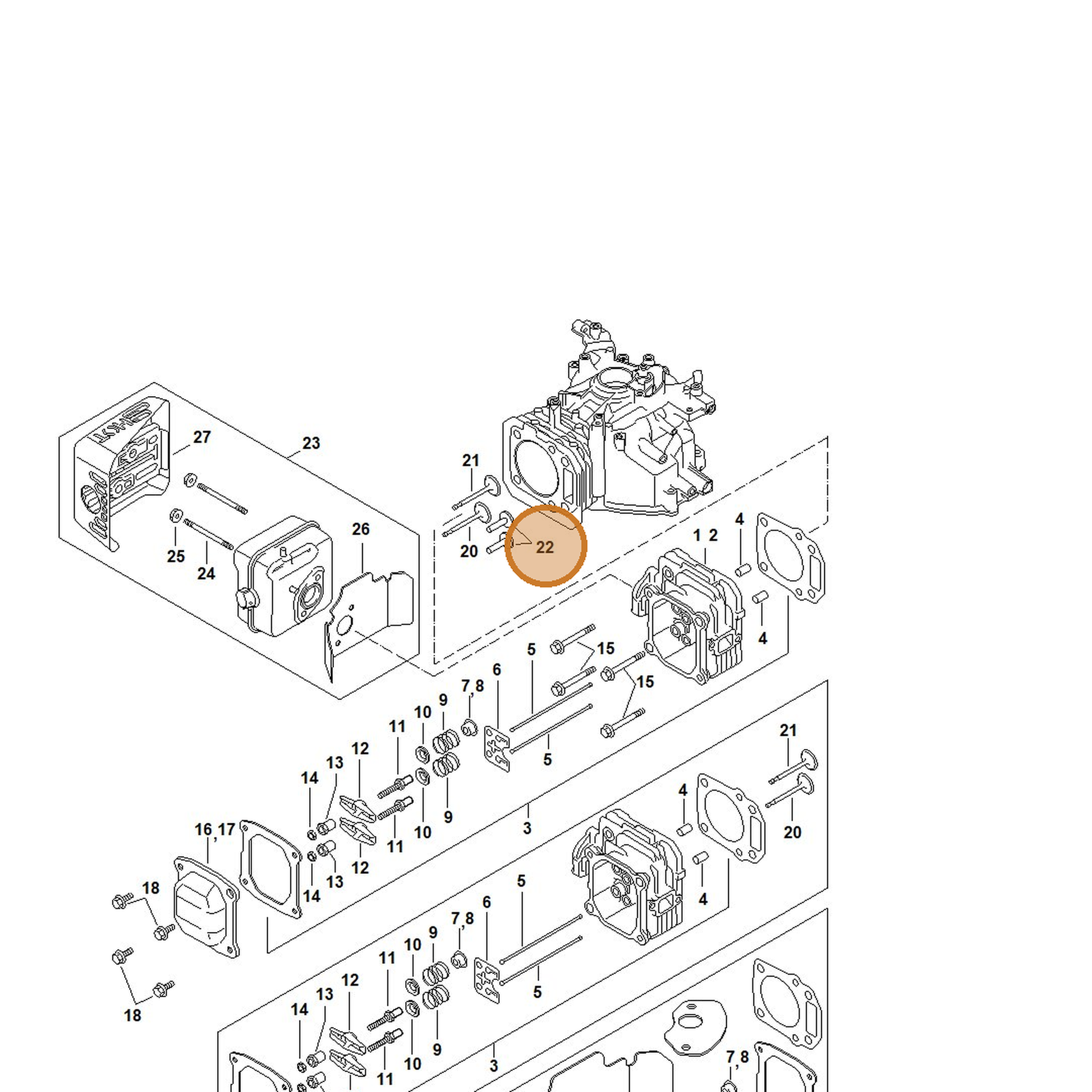 STIHL part 0002-038-0100 — IPL diagram snippet (6x zoom, amber highlight)