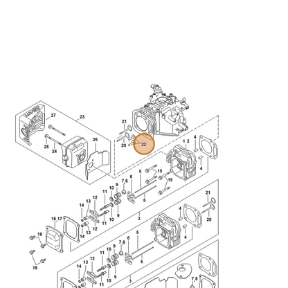 STIHL part 0002-038-0100 — IPL diagram snippet (6x zoom, amber highlight)