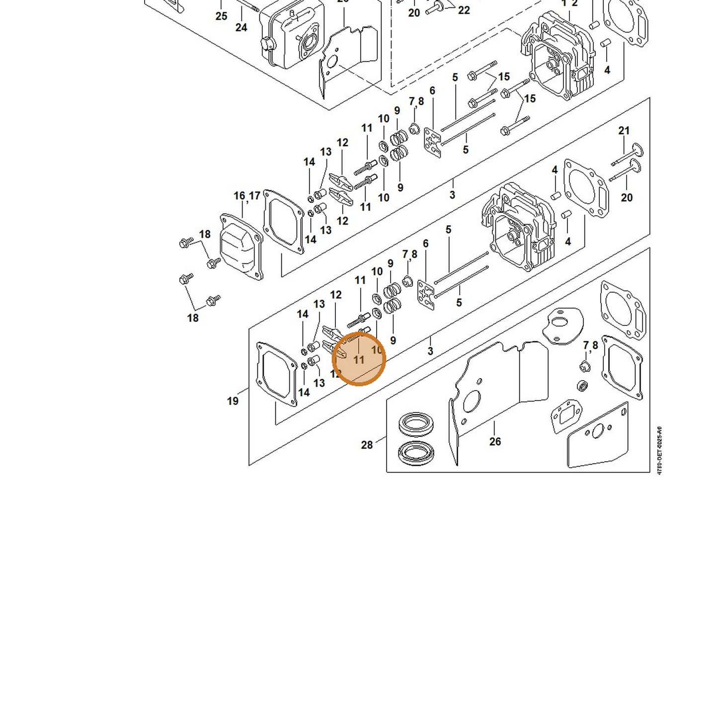 STIHL part 0002-038-0301 — IPL diagram snippet (6x zoom, amber highlight)