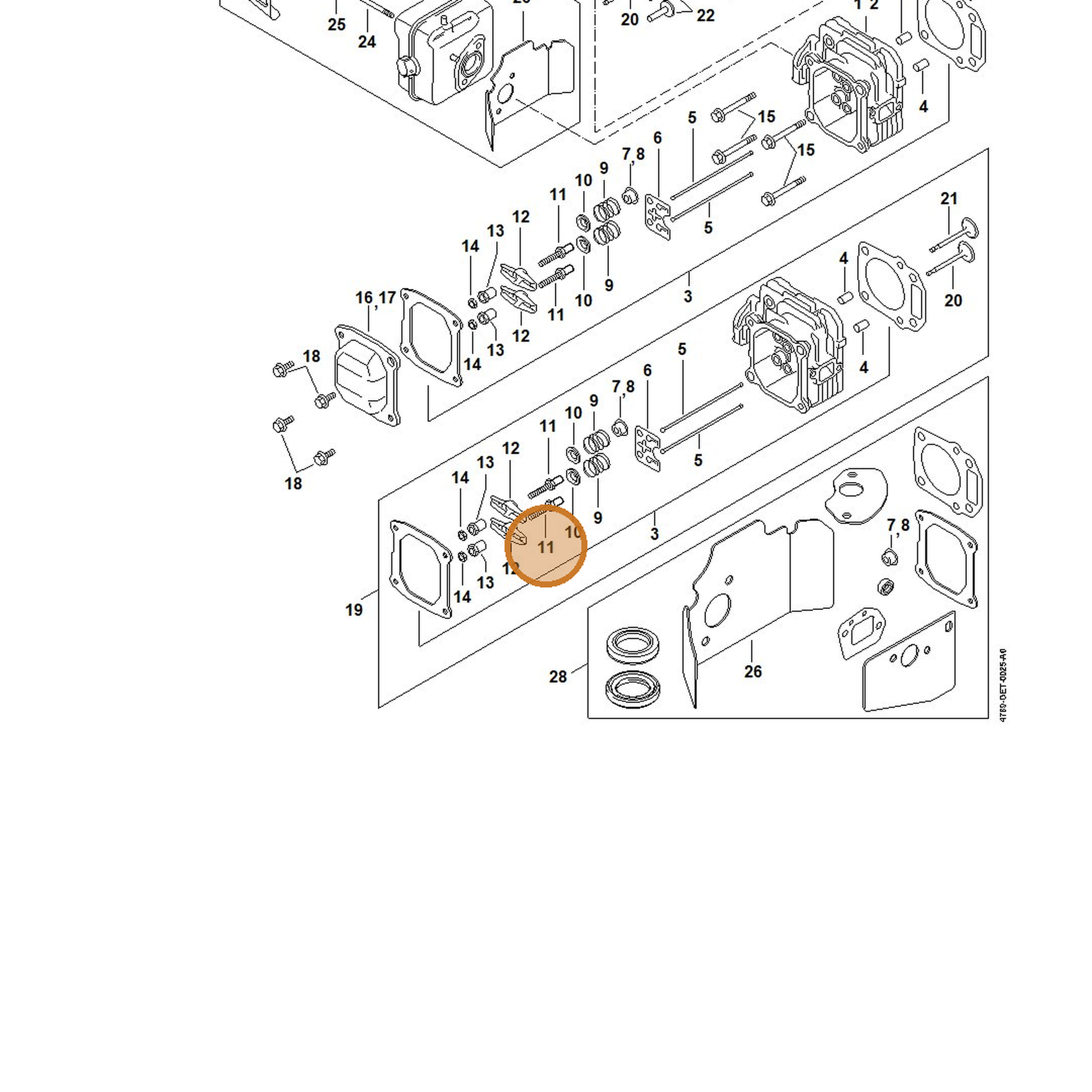 STIHL part 0002-038-0301 — IPL diagram snippet (6x zoom, amber highlight)