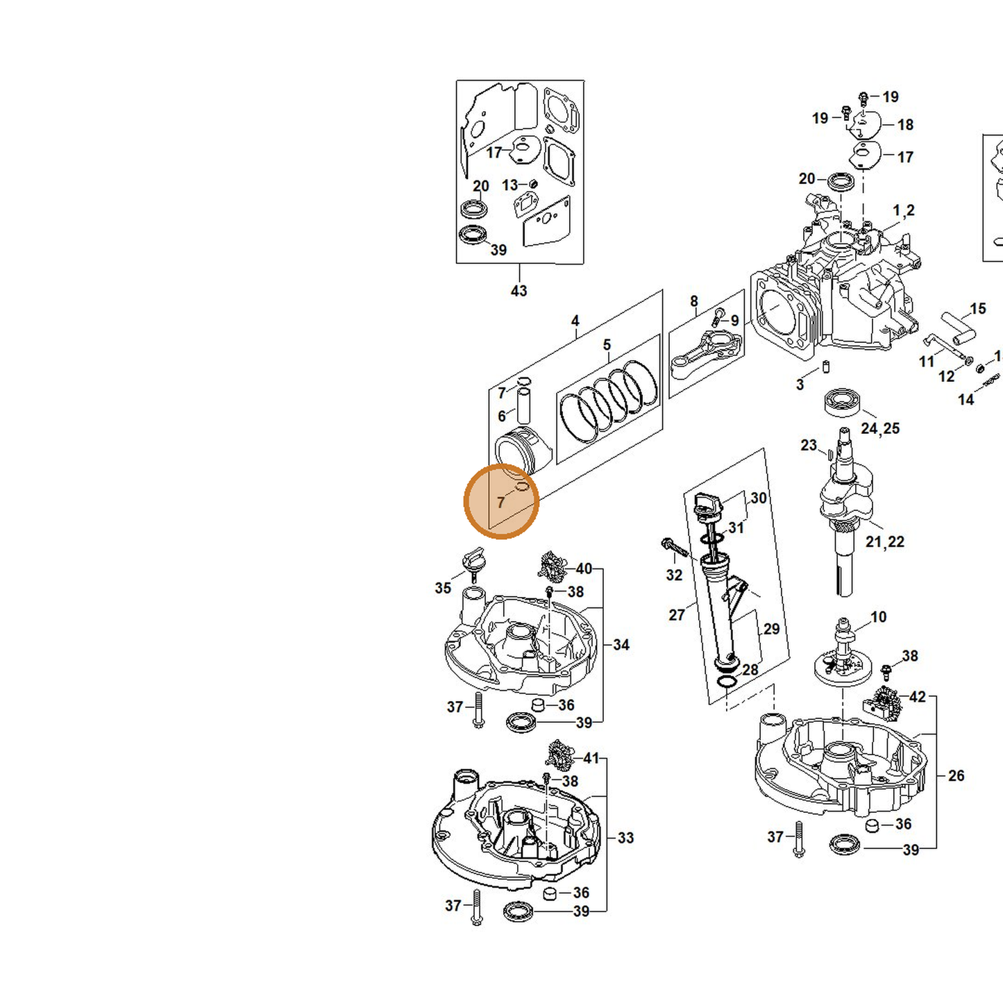 STIHL part 0002-038-0601 — IPL diagram snippet (6x zoom, amber highlight)