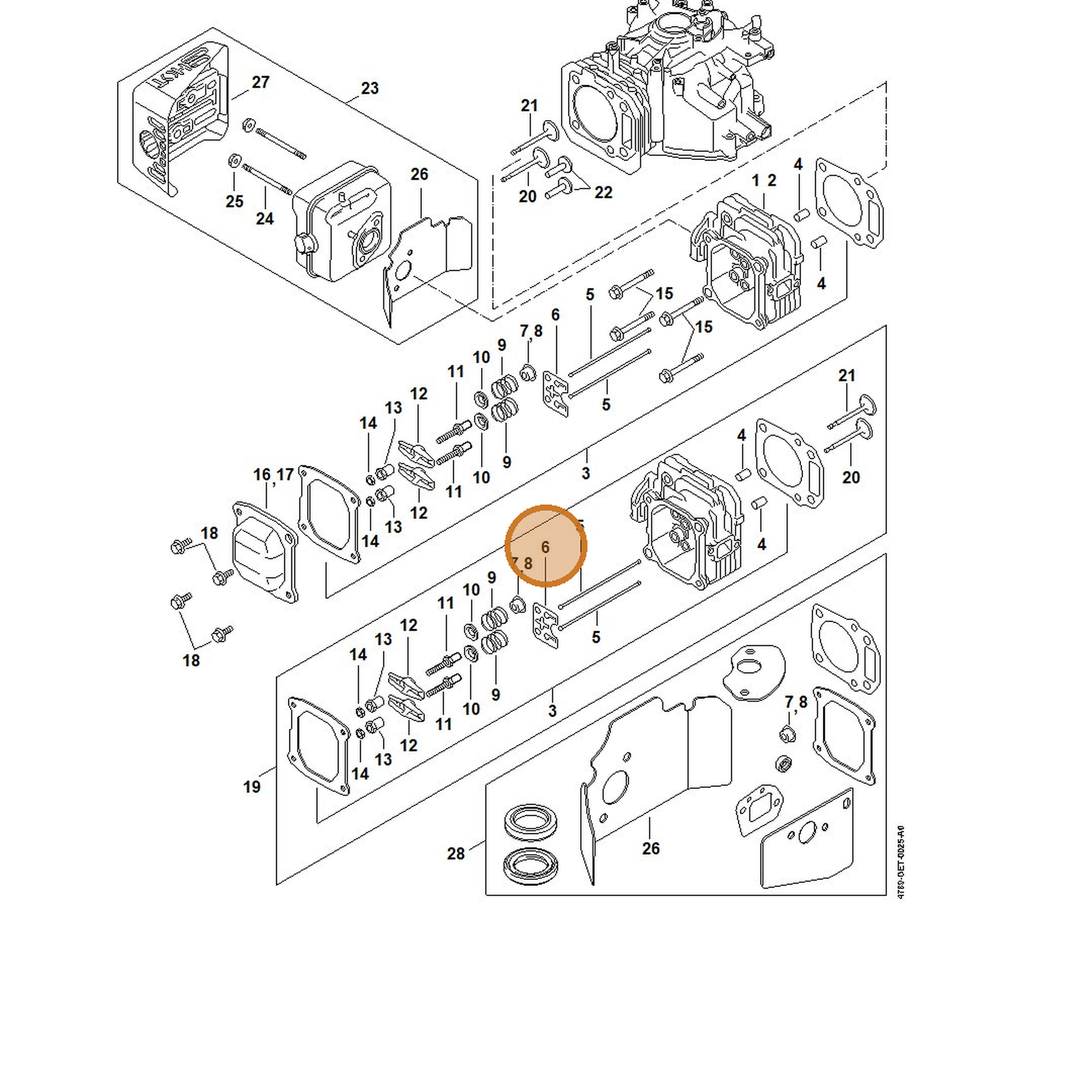 STIHL part 0002-038-2801 — IPL diagram snippet (6x zoom, amber highlight)