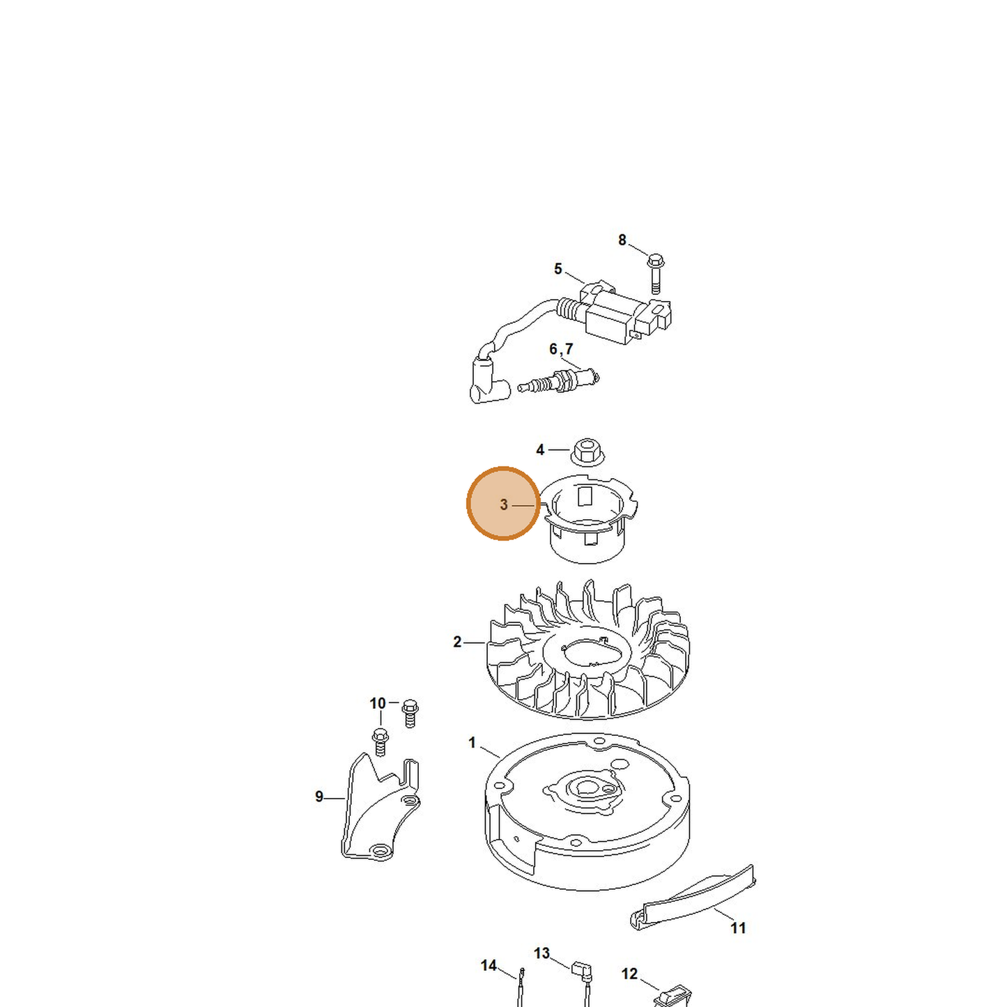 STIHL part 0002-086-2100 — IPL diagram snippet (6x zoom, amber highlight)