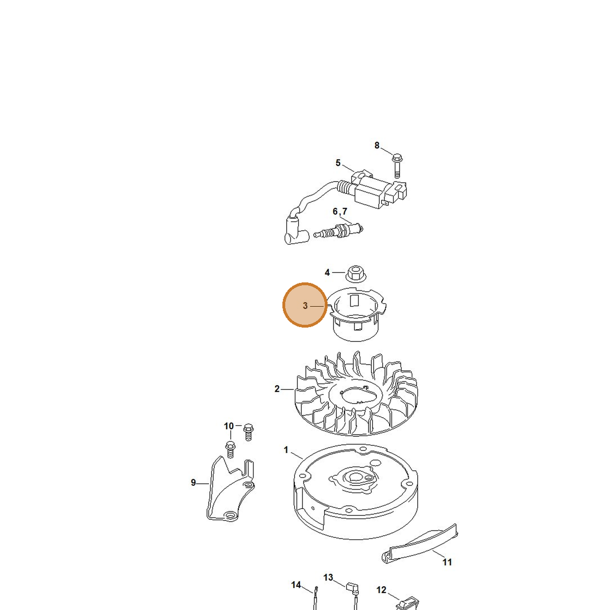 STIHL part 0002-086-2100 — IPL diagram snippet (6x zoom, amber highlight)