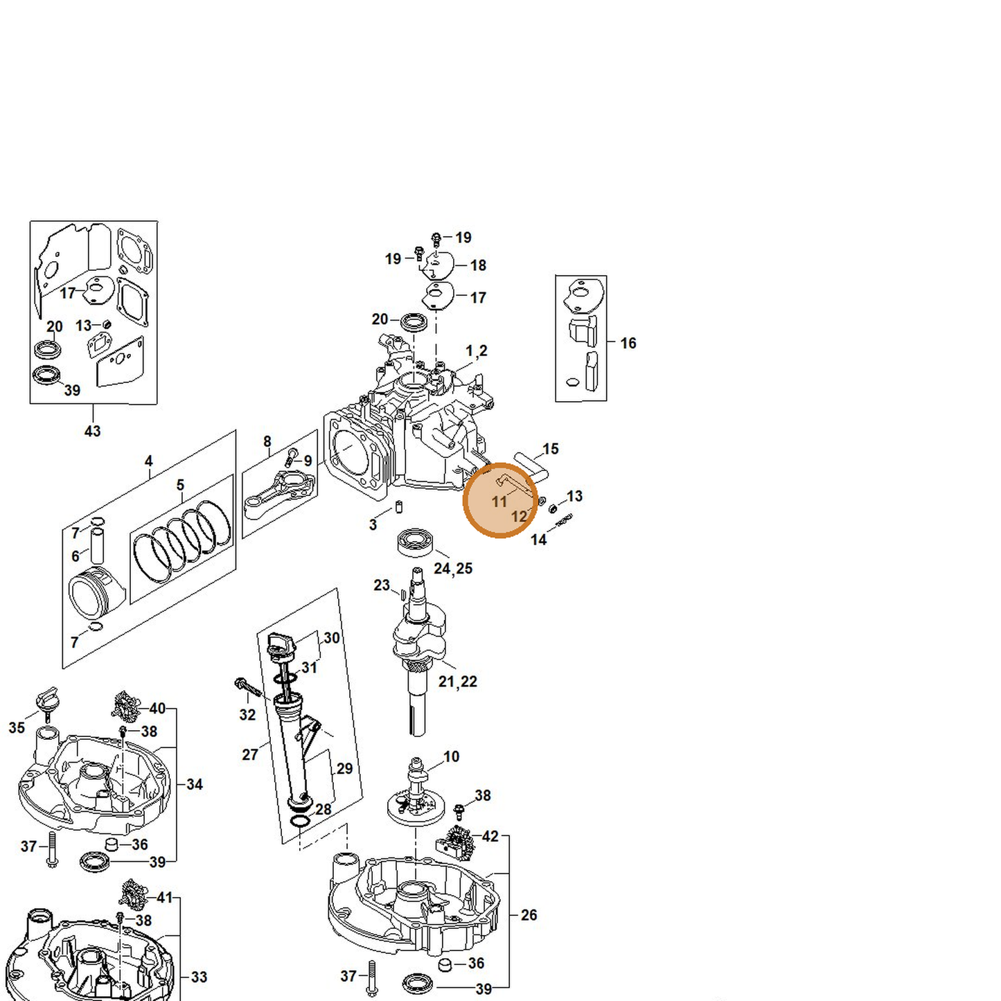 STIHL part 0002-104-0505 — IPL diagram snippet (6x zoom, amber highlight)
