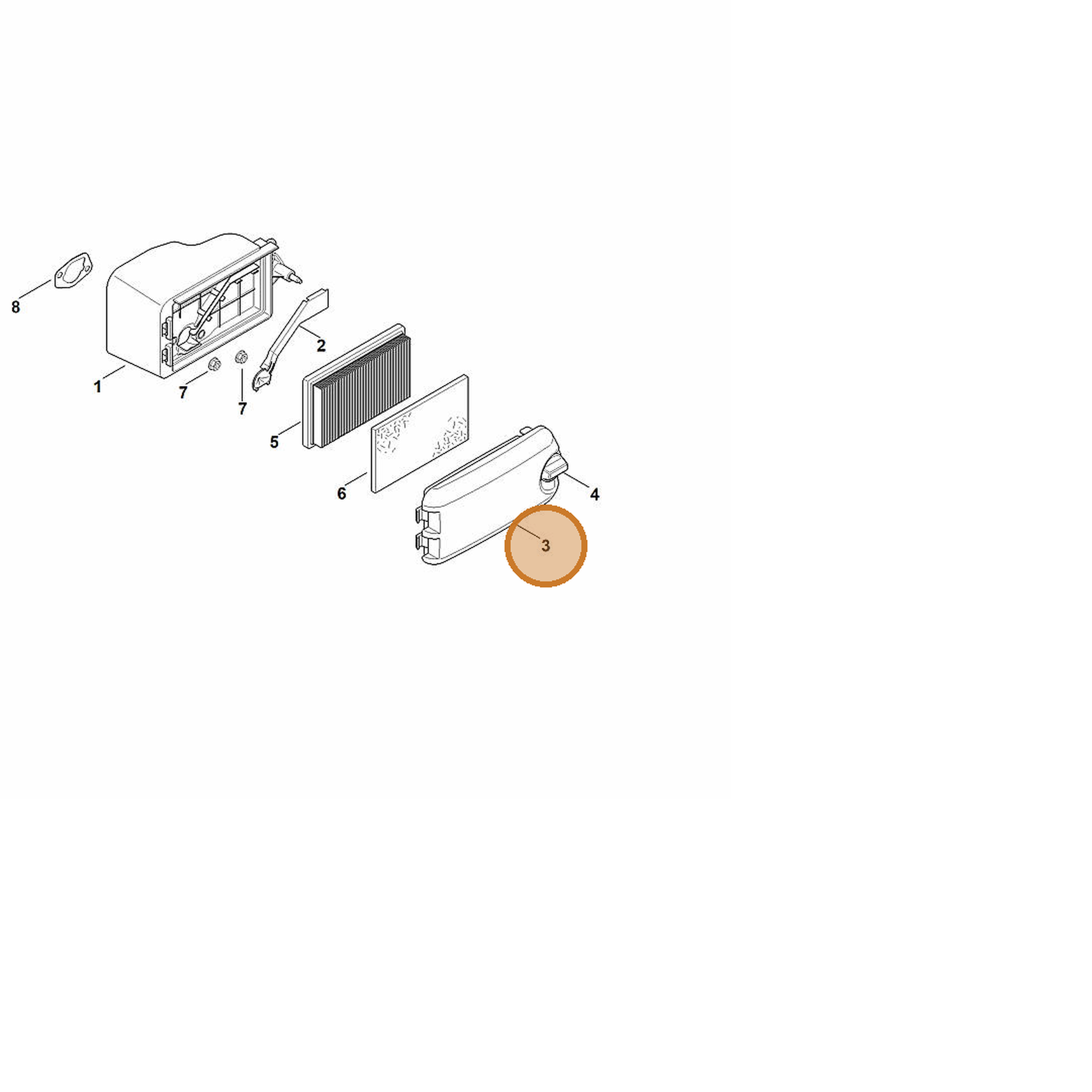 STIHL part 0002-140-1001 — IPL diagram snippet (6x zoom, amber highlight)