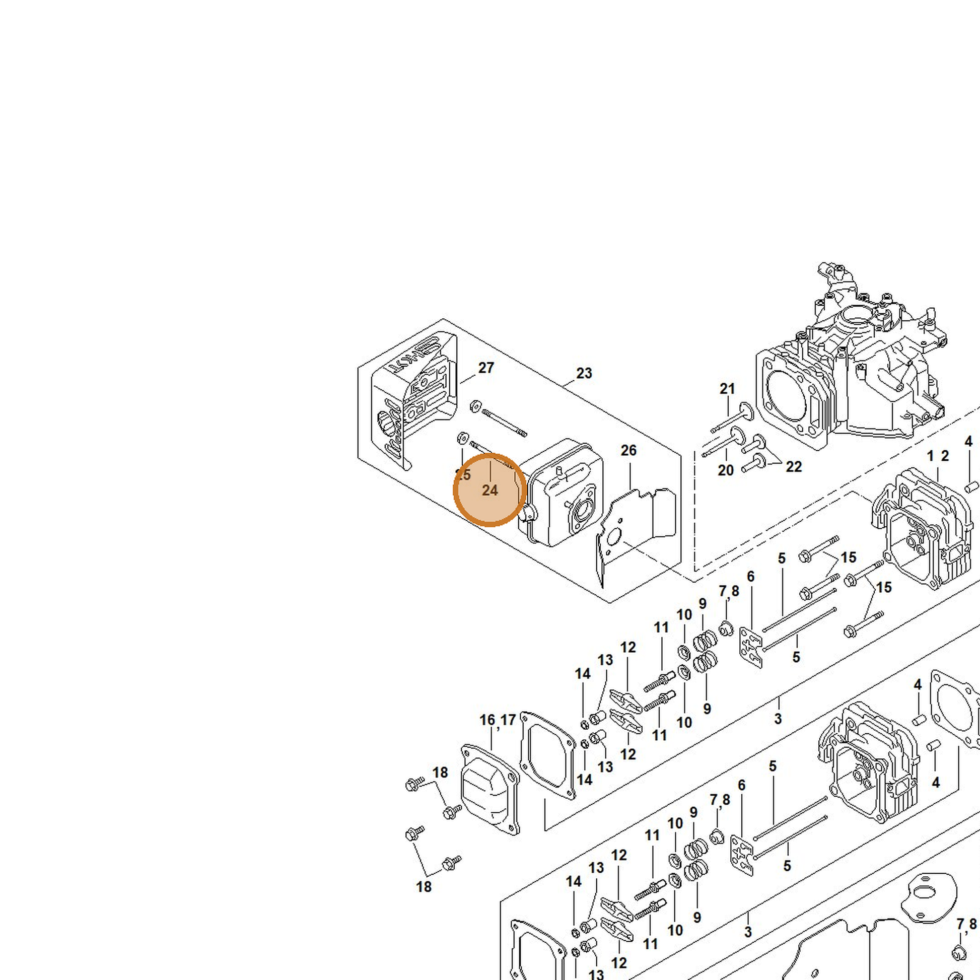 STIHL part 0002-148-0701 — IPL diagram snippet (6x zoom, amber highlight)