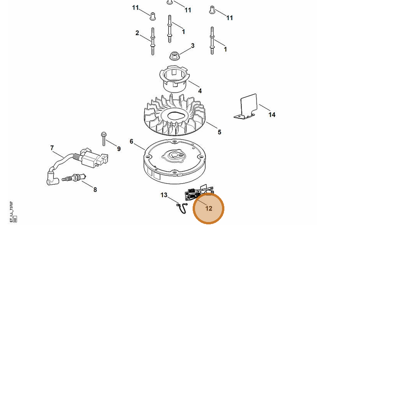 STIHL part 0002-160-1001 — IPL diagram snippet (6x zoom, amber highlight)