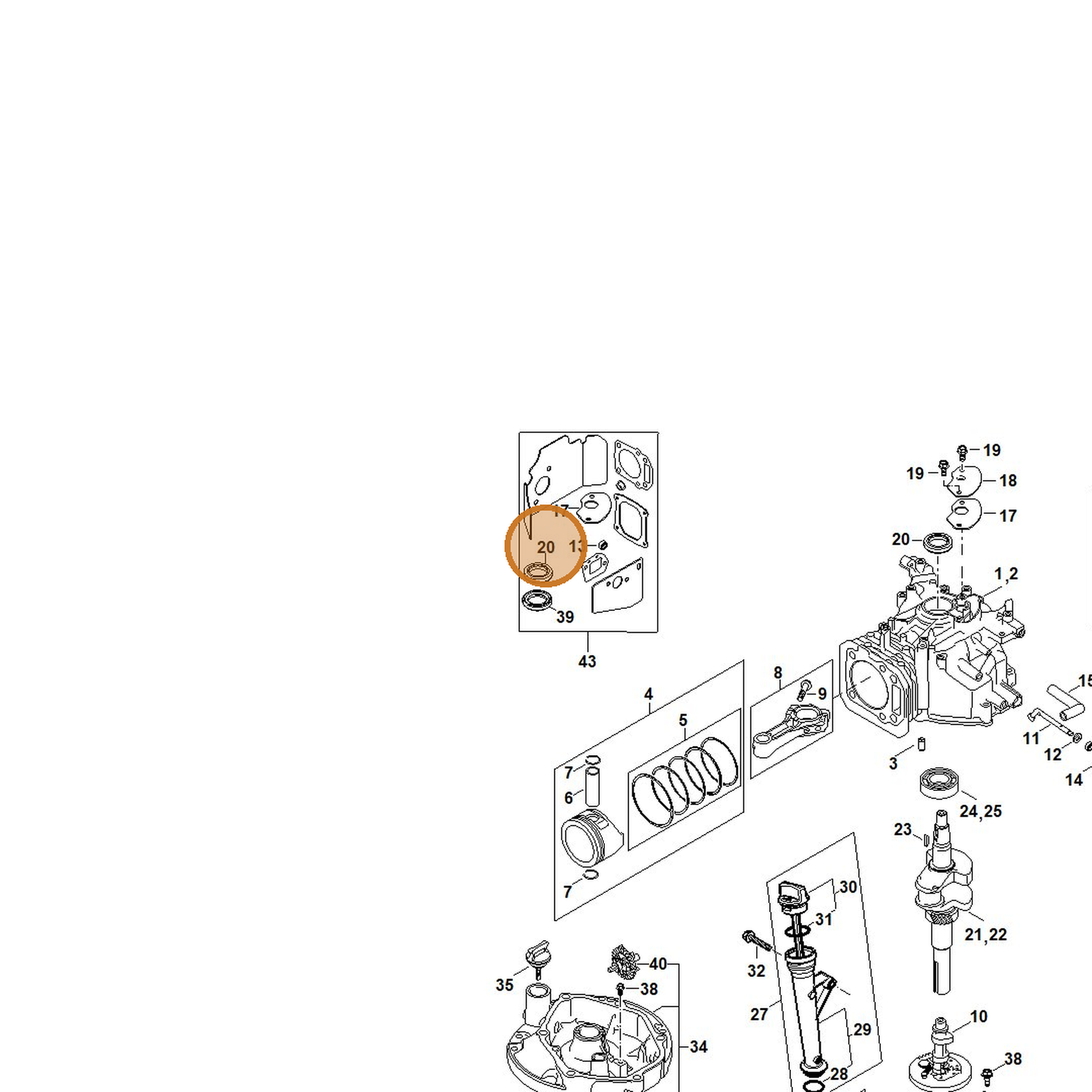 STIHL part 0002-992-5508 — IPL diagram snippet (6x zoom, amber highlight)