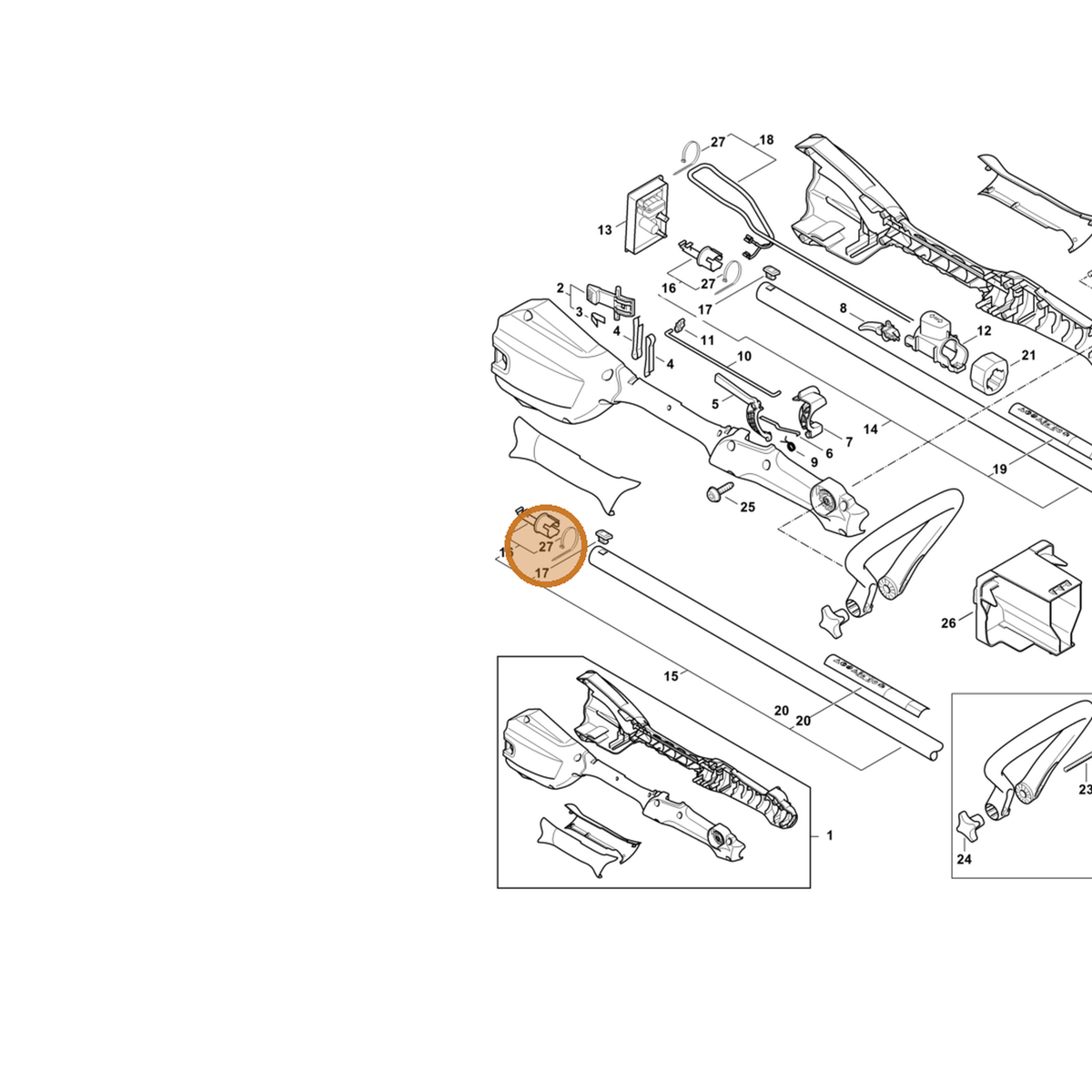 STIHL part 0751-010-7385 — IPL diagram snippet (6x zoom, amber highlight)