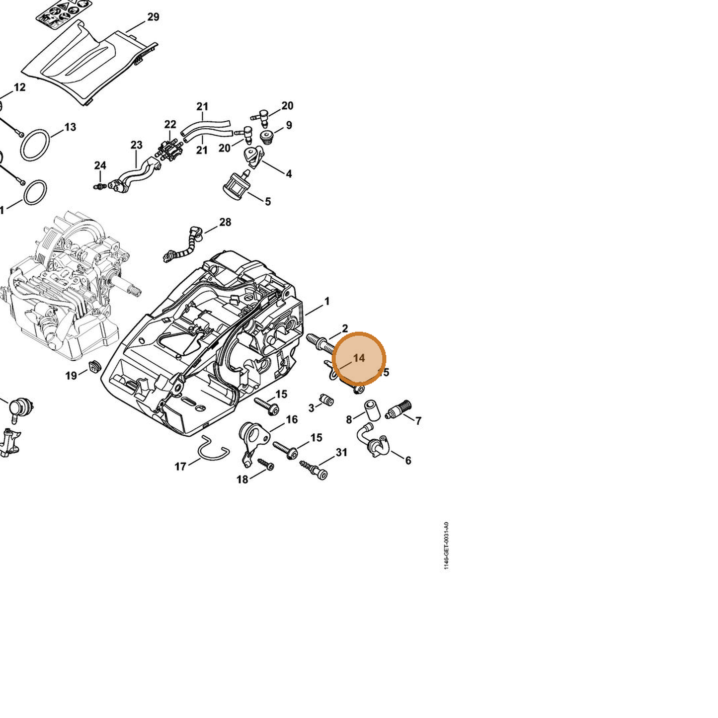 STIHL part 0751-030-8530 — IPL diagram snippet (6x zoom, amber highlight)