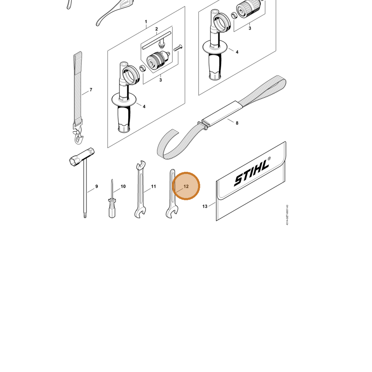 STIHL part 0812-032-1023 — IPL diagram snippet (6x zoom, amber highlight)