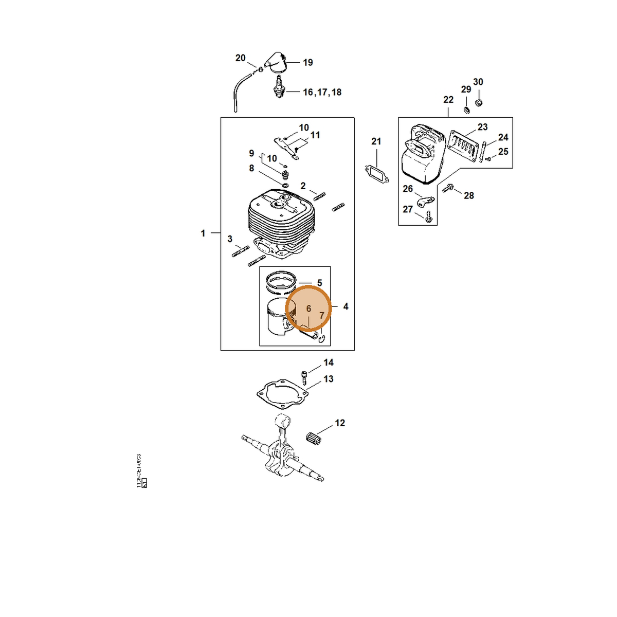 STIHL part 1106-034-1503 — IPL diagram snippet (6x zoom, amber highlight)
