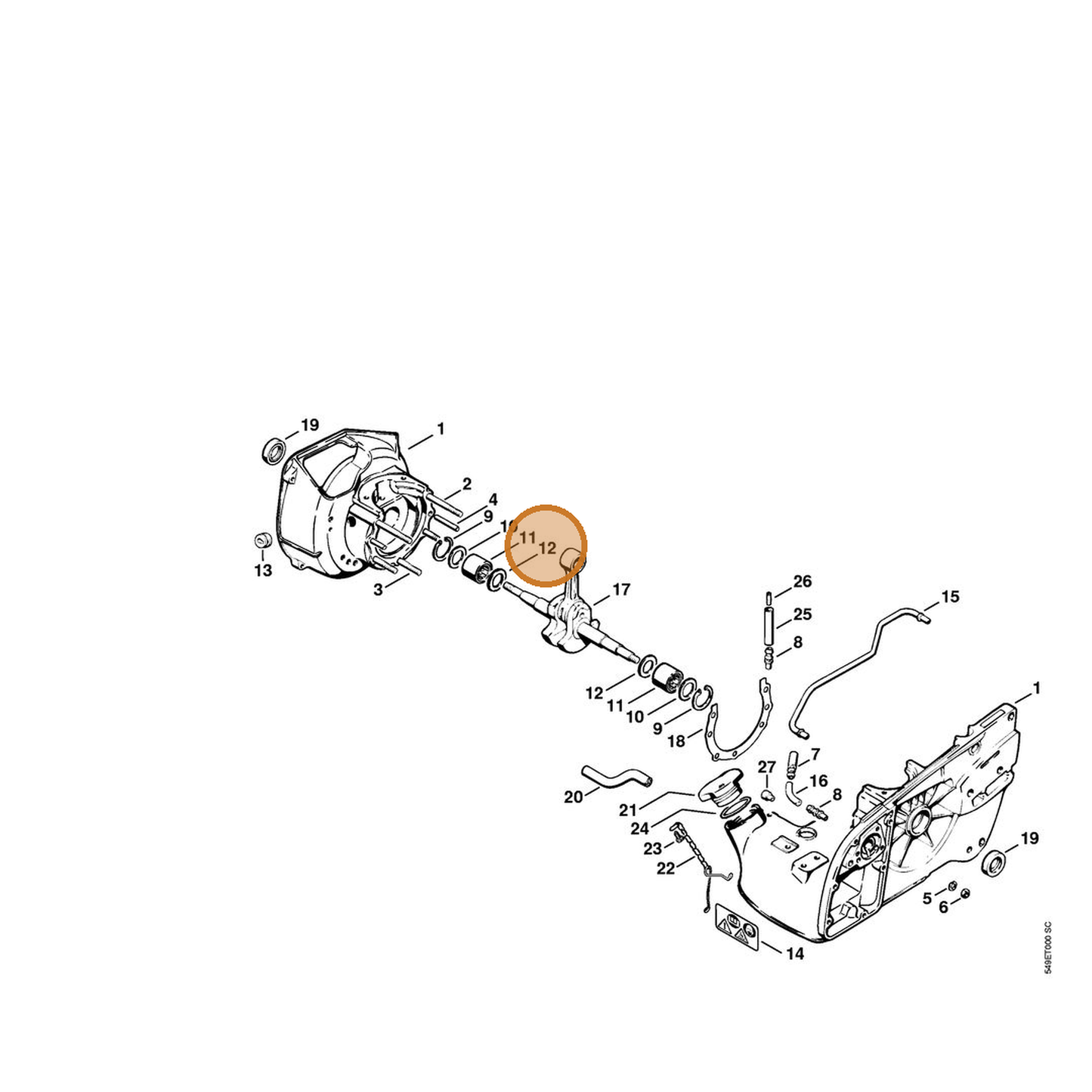 STIHL part 1106-036-9000 — IPL diagram snippet (6x zoom, amber highlight)