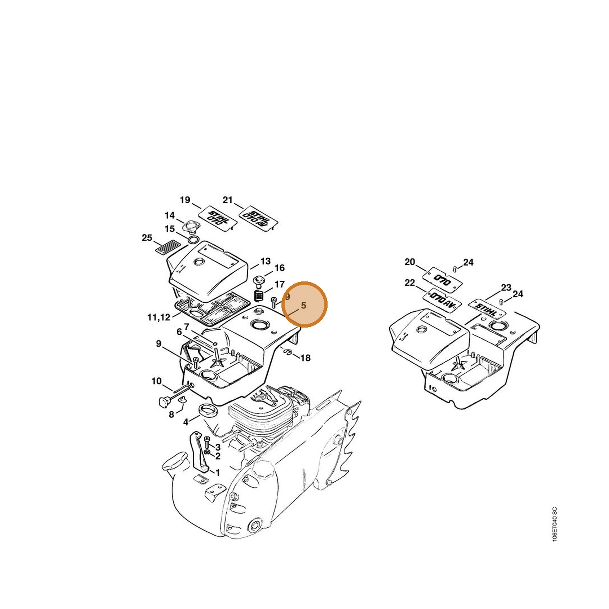 STIHL part 1106-080-1600 — IPL diagram snippet (6x zoom, amber highlight)