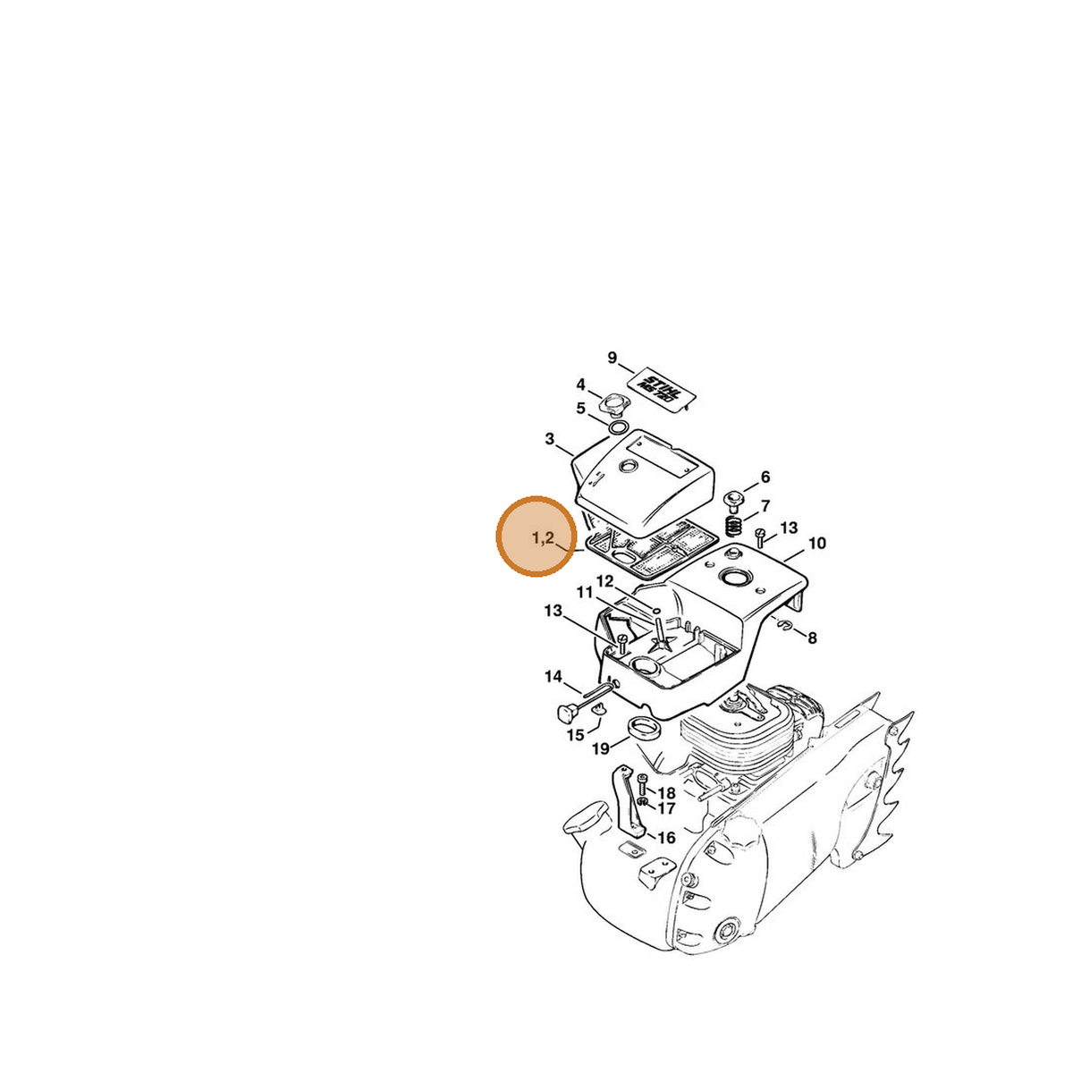 STIHL part 1106-120-1602 — IPL diagram snippet (6x zoom, amber highlight)