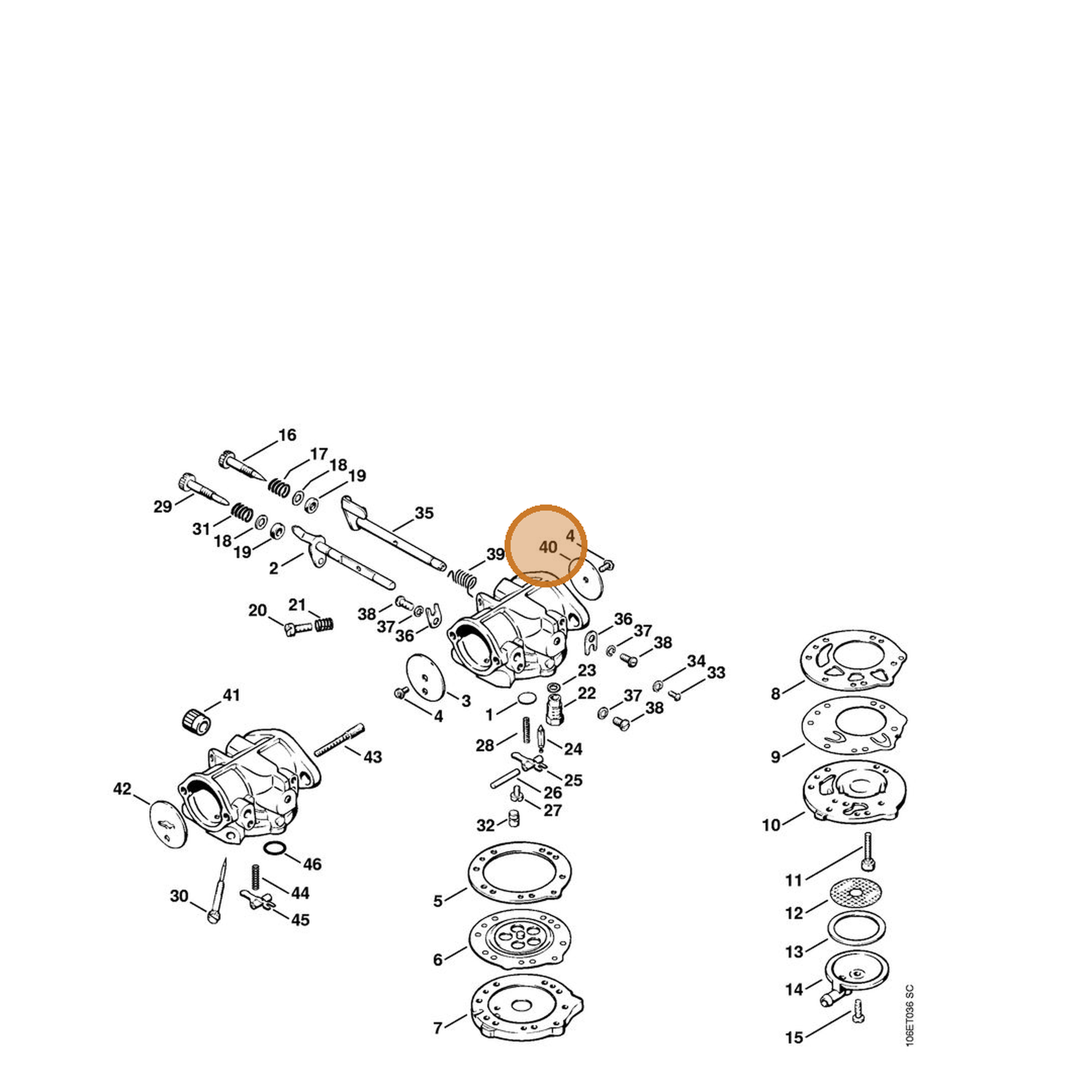 STIHL part 1106-121-3301 — IPL diagram snippet (6x zoom, amber highlight)