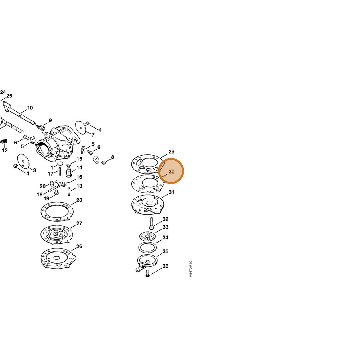 STIHL part 1106-121-4803 — IPL diagram snippet (6x zoom, amber highlight)