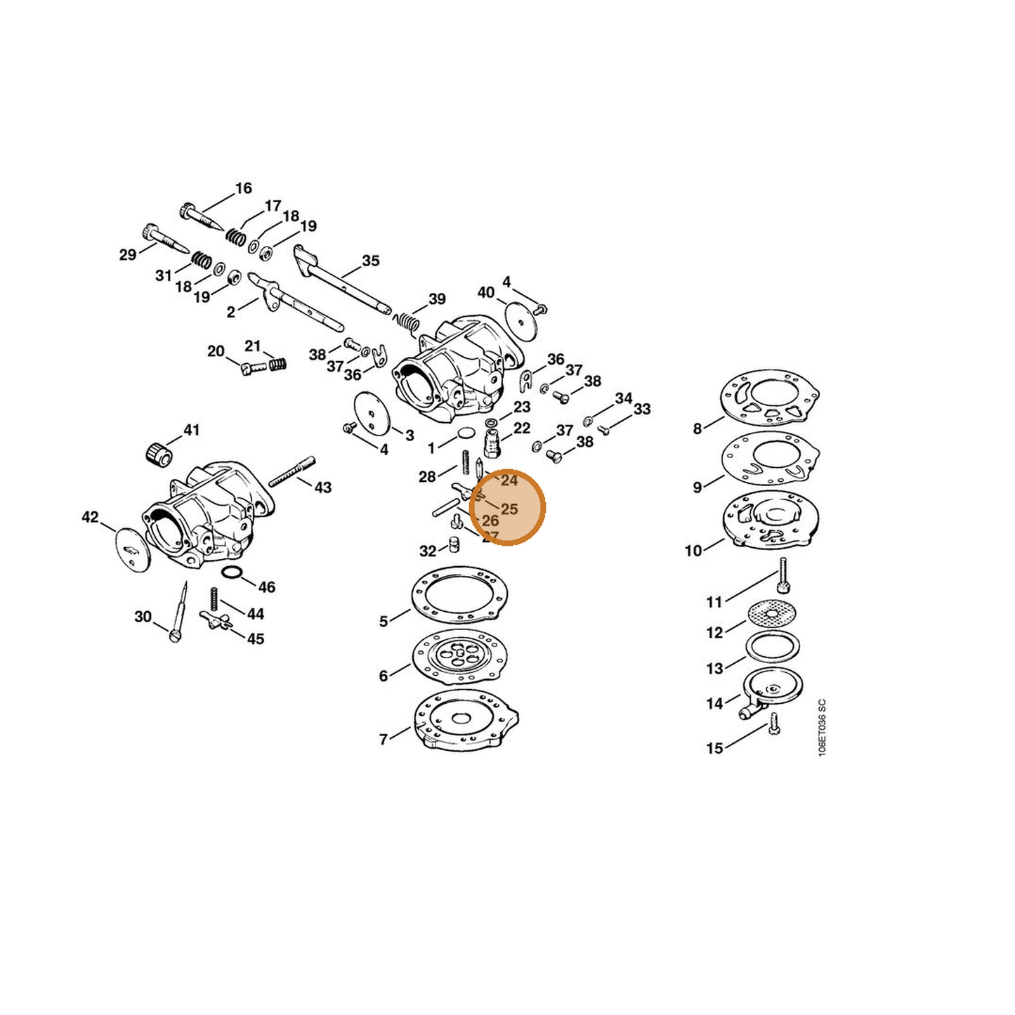 STIHL part 1106-121-5000 — IPL diagram snippet (6x zoom, amber highlight)