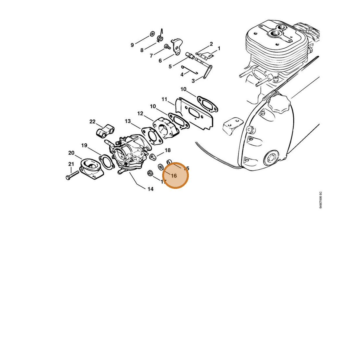 STIHL part 1106-121-8600 — IPL diagram snippet (6x zoom, amber highlight)