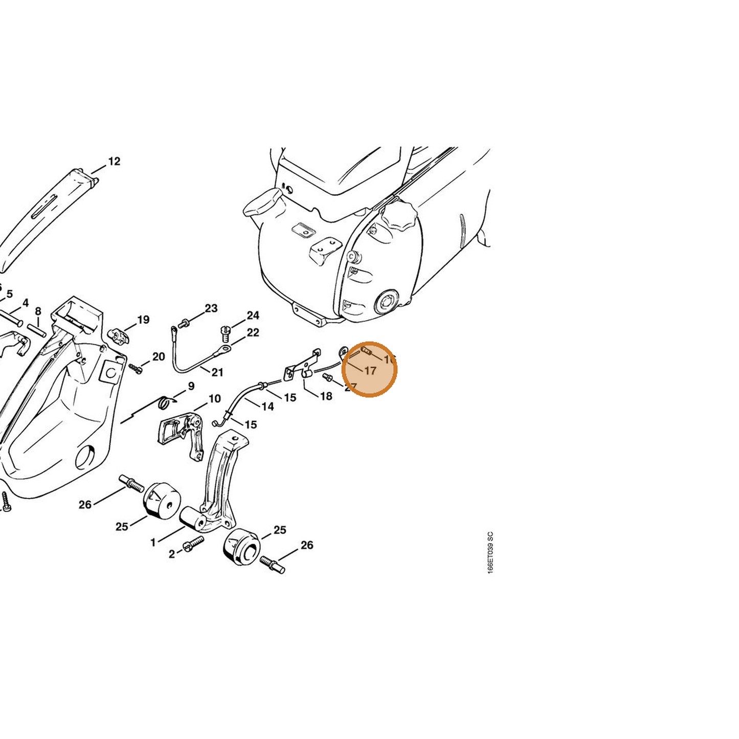 STIHL part 1106-123-7610 — IPL diagram snippet (6x zoom, amber highlight)
