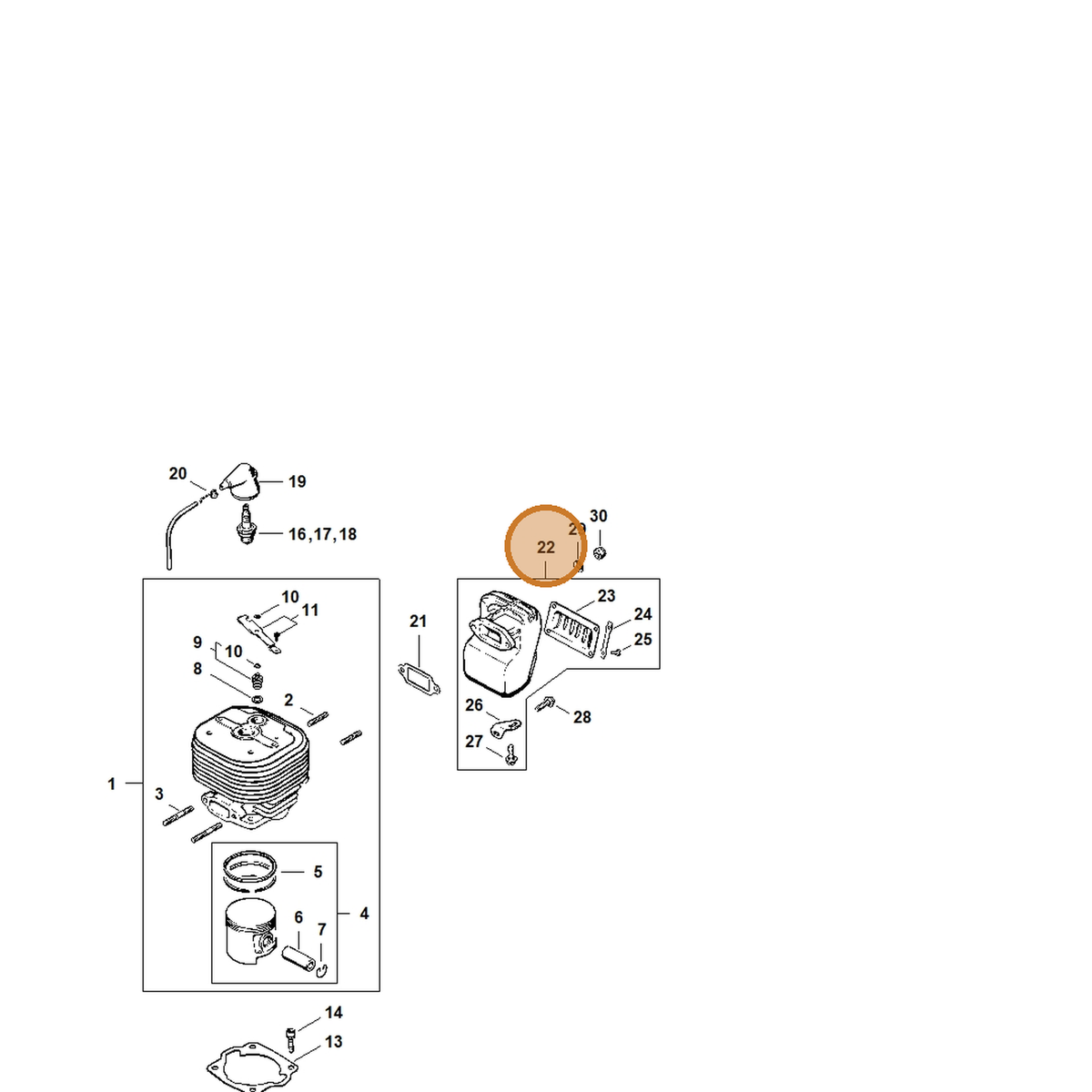 STIHL part 1106-140-0502 — IPL diagram snippet (6x zoom, amber highlight)