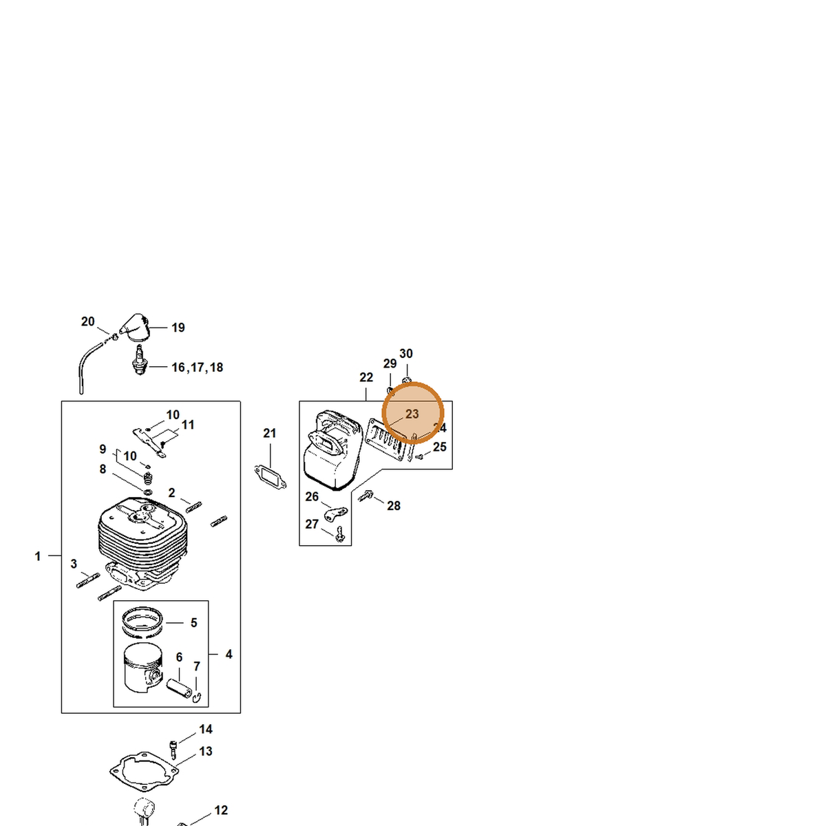 STIHL part 1106-145-2900 — IPL diagram snippet (6x zoom, amber highlight)