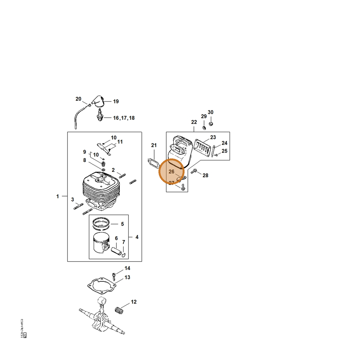 STIHL part 1106-146-8000 — IPL diagram snippet (6x zoom, amber highlight)