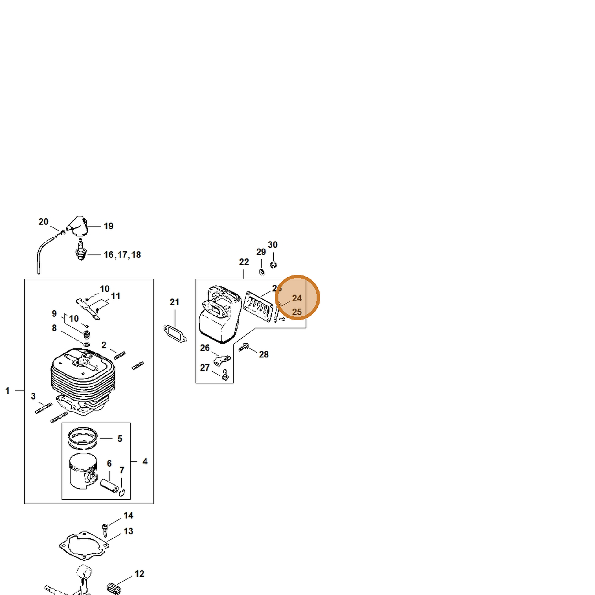 STIHL part 1106-148-3900 — IPL diagram snippet (6x zoom, amber highlight)