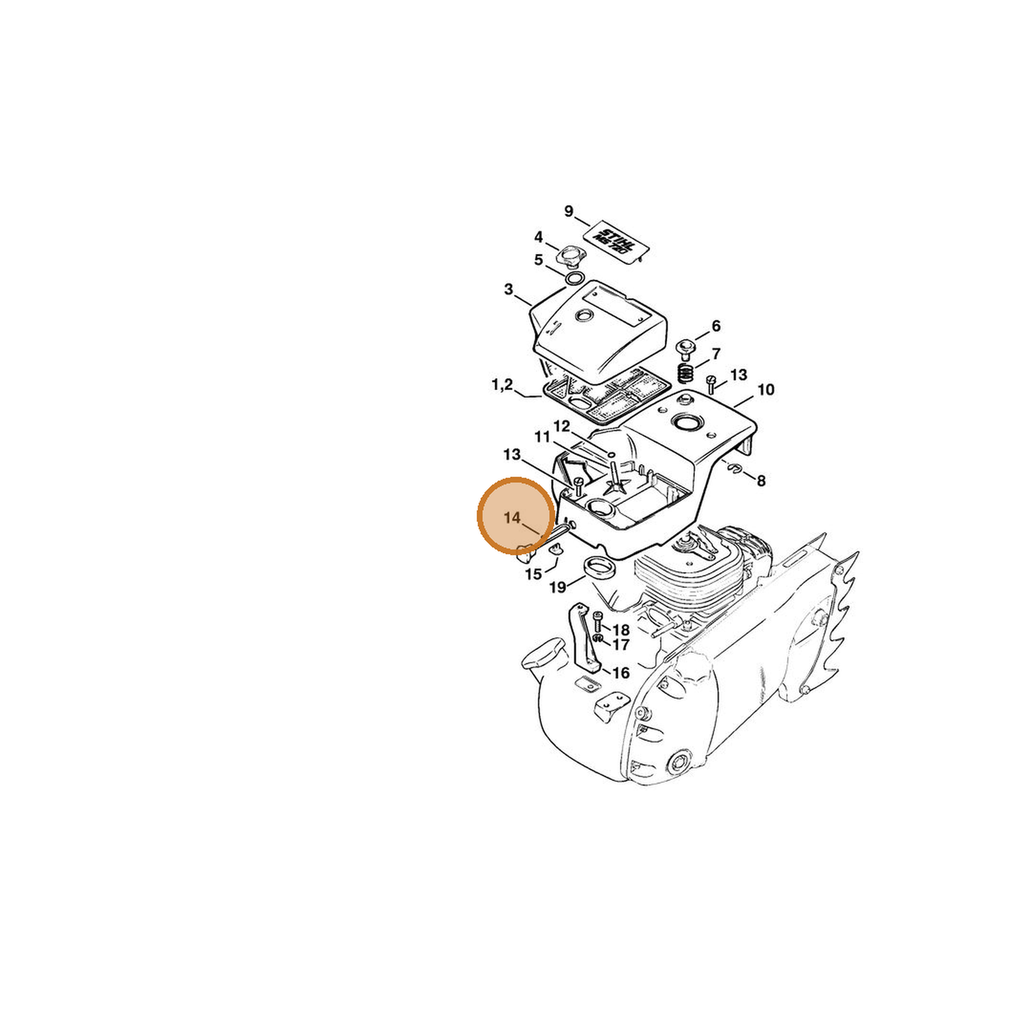 STIHL part 1106-180-2500 — IPL diagram snippet (6x zoom, amber highlight)