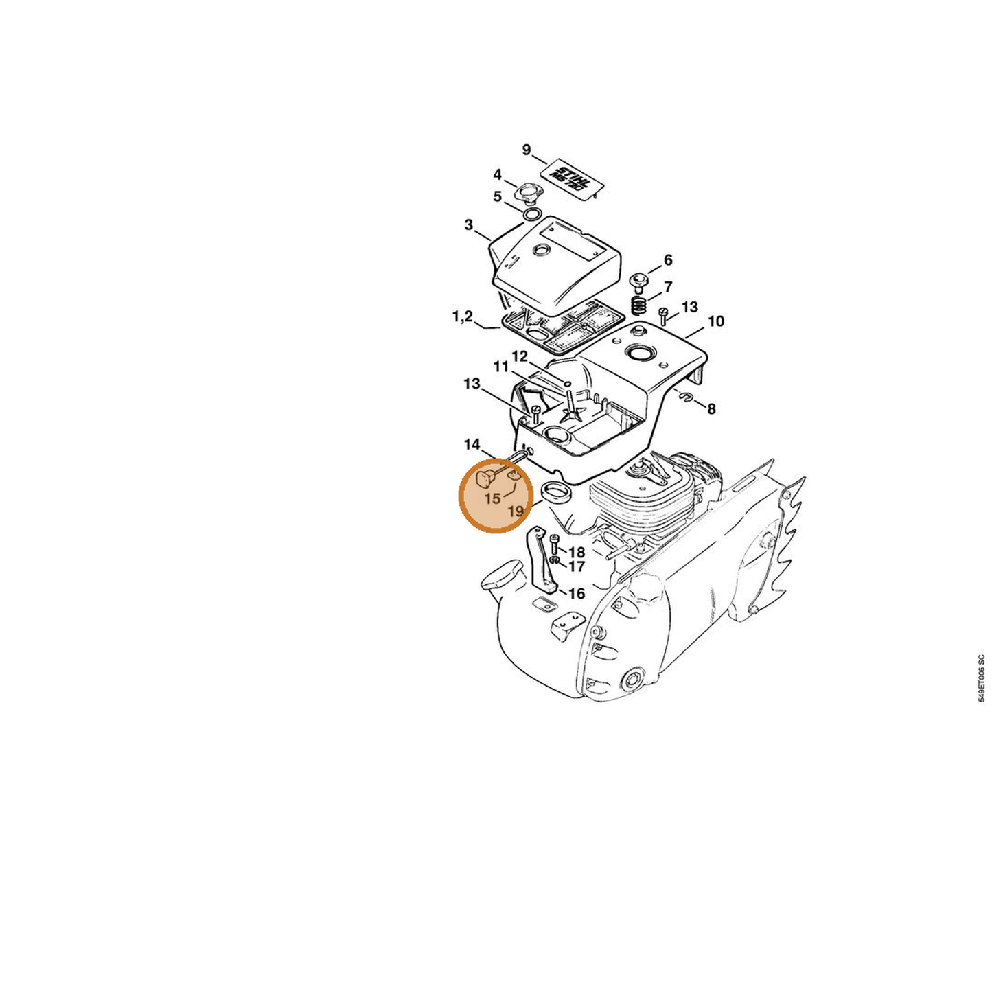 STIHL part 1106-182-2400 — IPL diagram snippet (6x zoom, amber highlight)