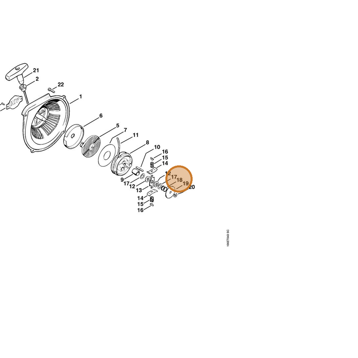 STIHL part 1106-195-2900 — IPL diagram snippet (6x zoom, amber highlight)