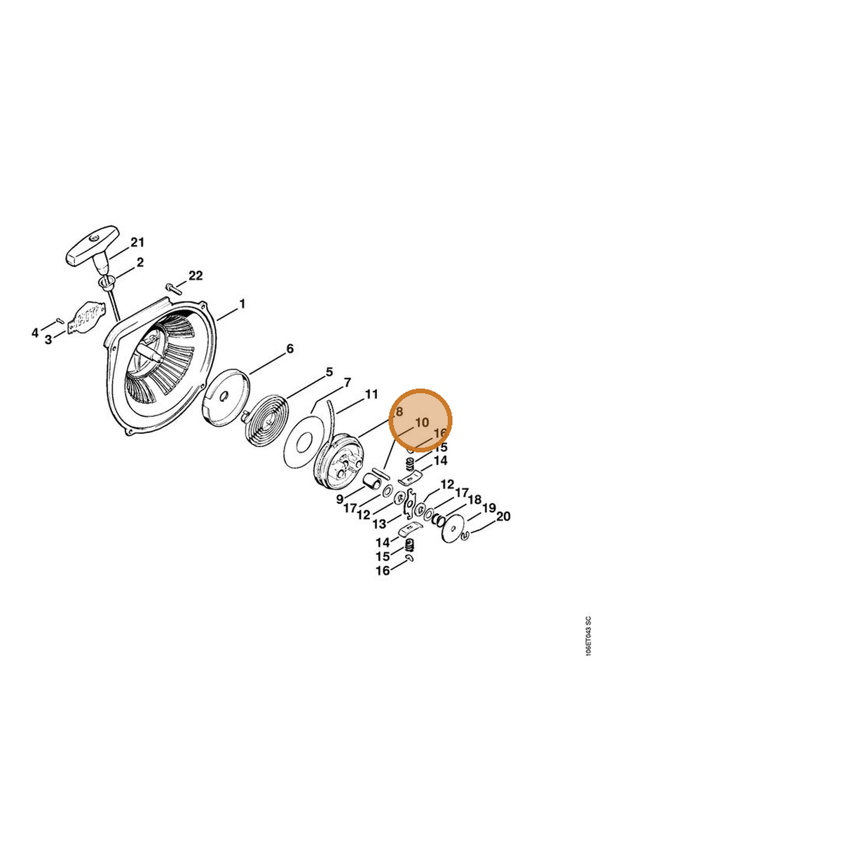 STIHL part 1106-195-9800 — IPL diagram snippet (6x zoom, amber highlight)
