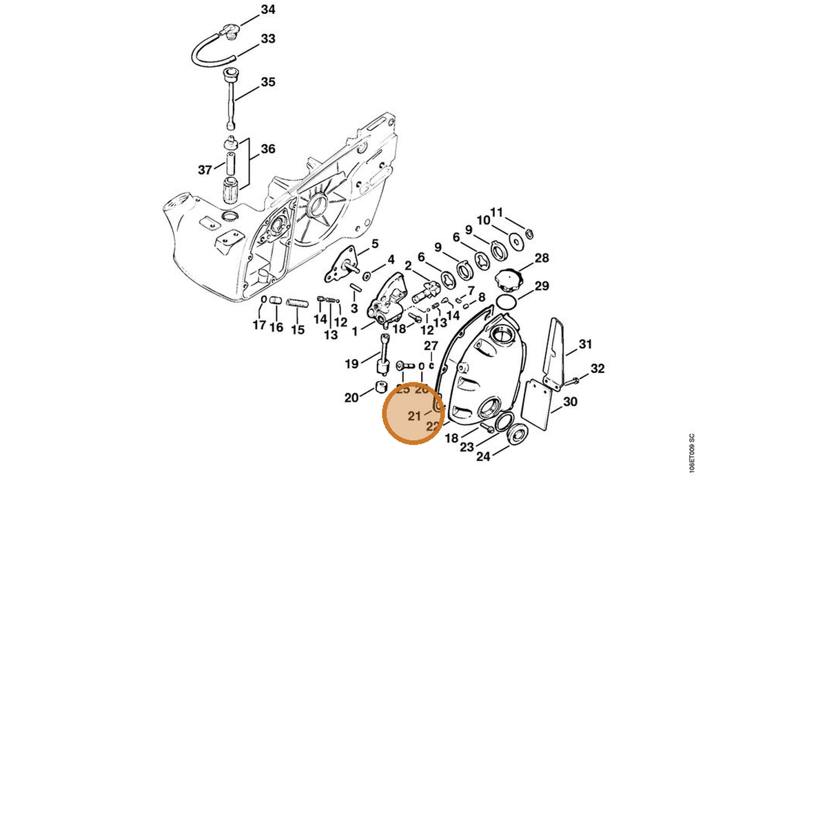 STIHL part 1106-359-0700 — IPL diagram snippet (6x zoom, amber highlight)