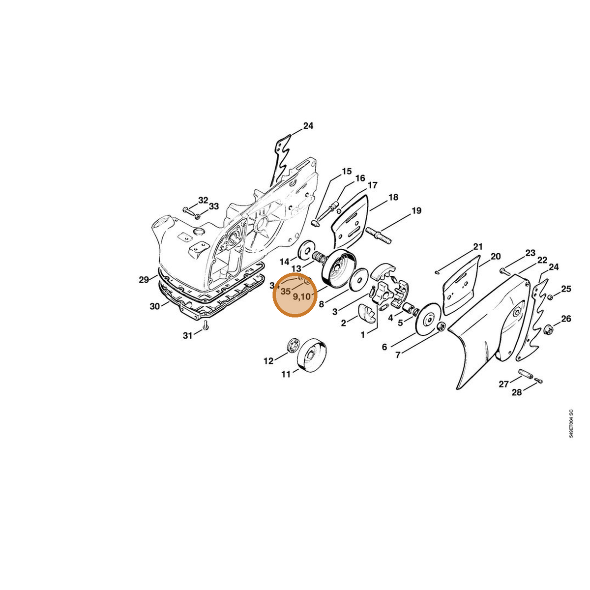 STIHL part 1106-640-2011 — IPL diagram snippet (6x zoom, amber highlight)